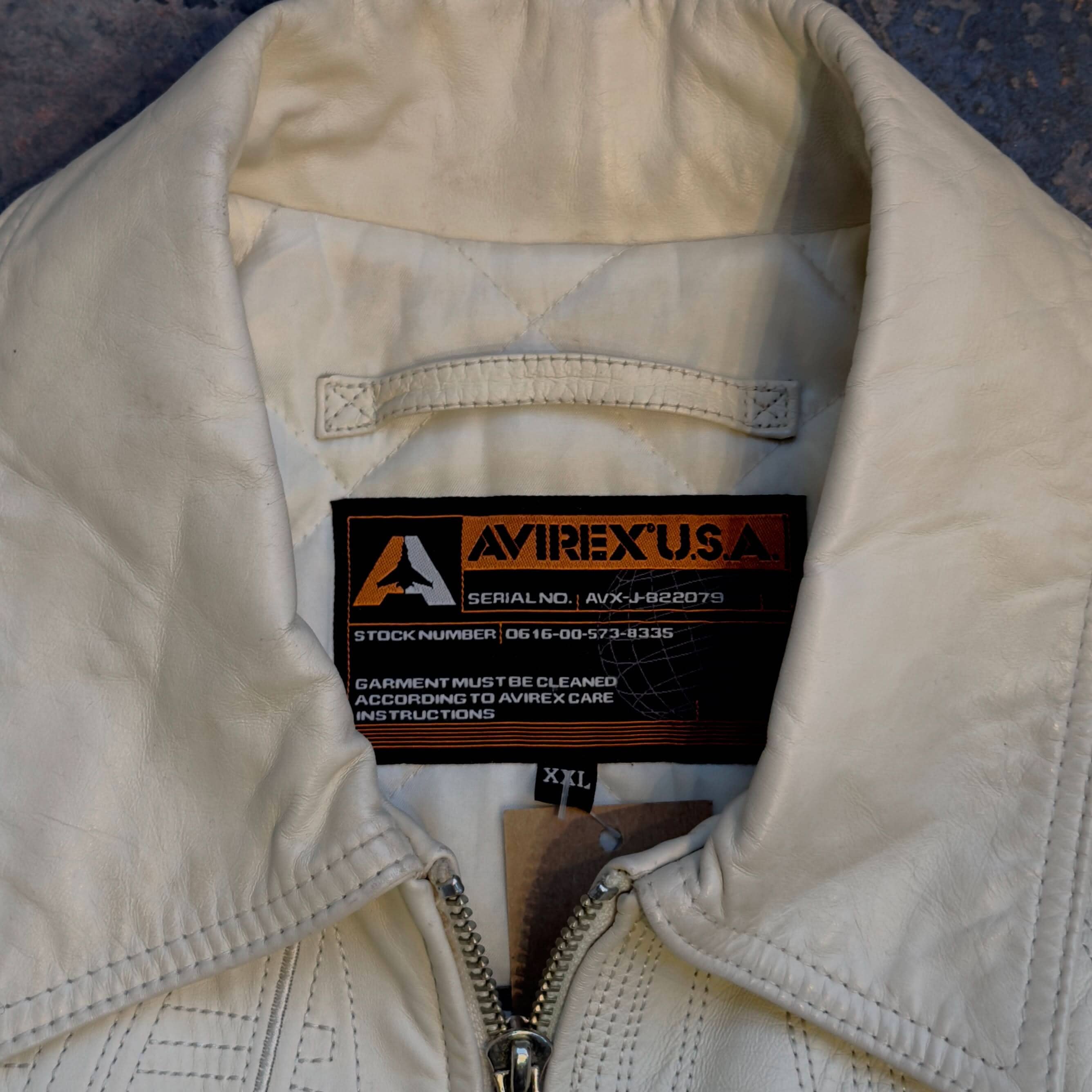 Vintage Avirex Embroidered White Leather Jacket Size –