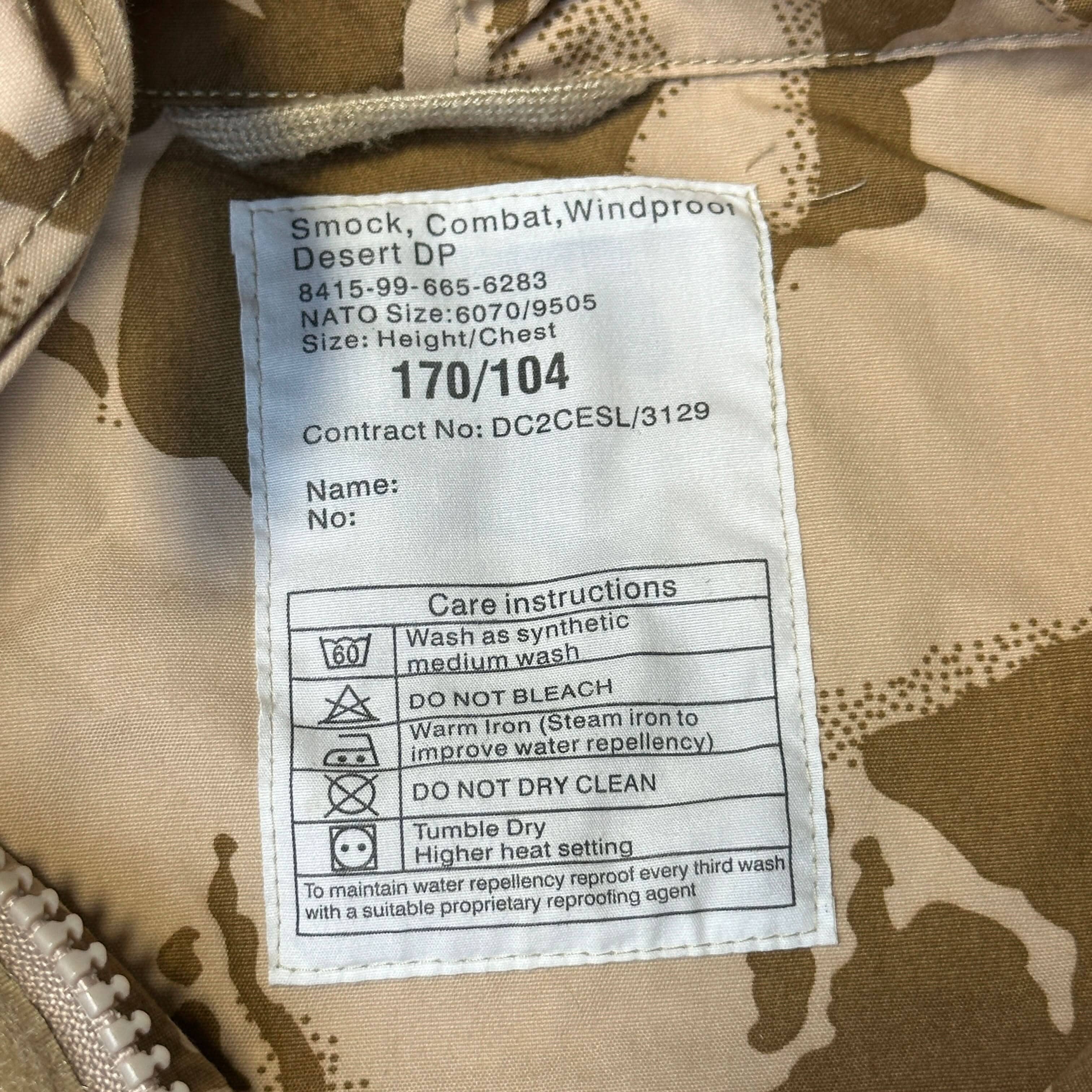 Vintage British Desert Camouflage Windproof Smock Jacket Size 170/104 FAIF.CA 