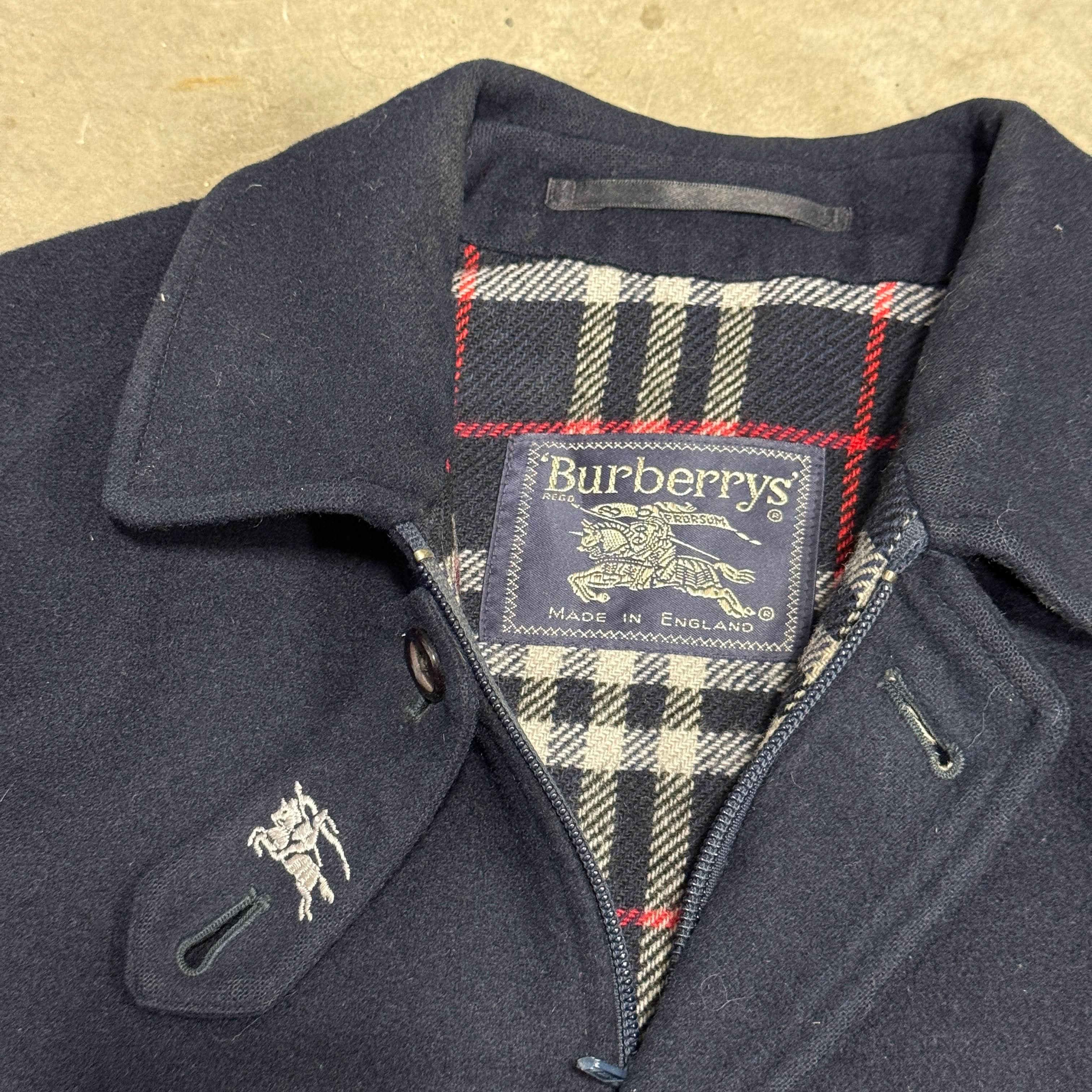 Vintage Burberrys Plaid-Lined Wool Bomber Jacket Size L 80s Authentic FAIF.CA 