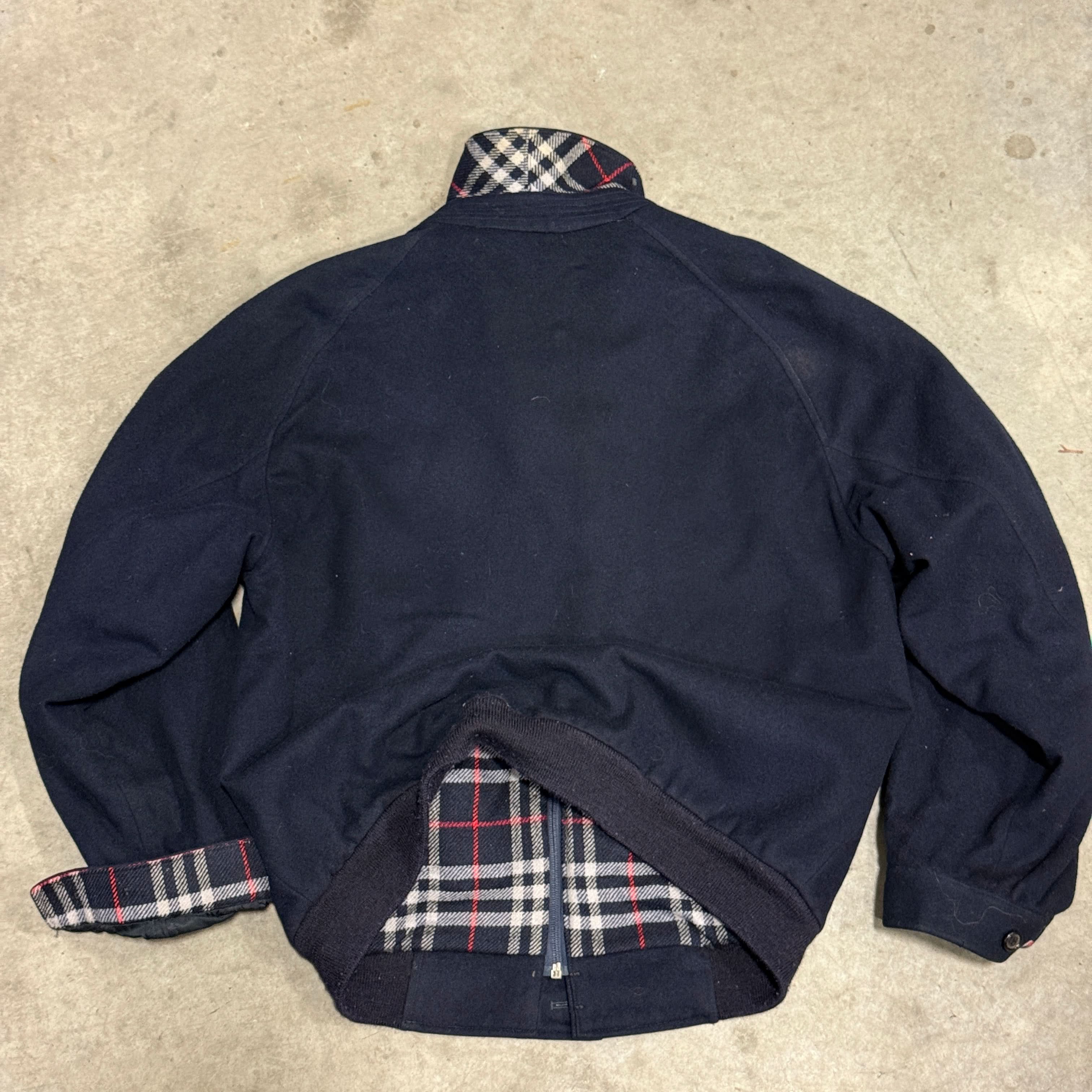 Vintage Burberrys Plaid-Lined Wool Bomber Jacket Size L 80s Authentic FAIF.CA 