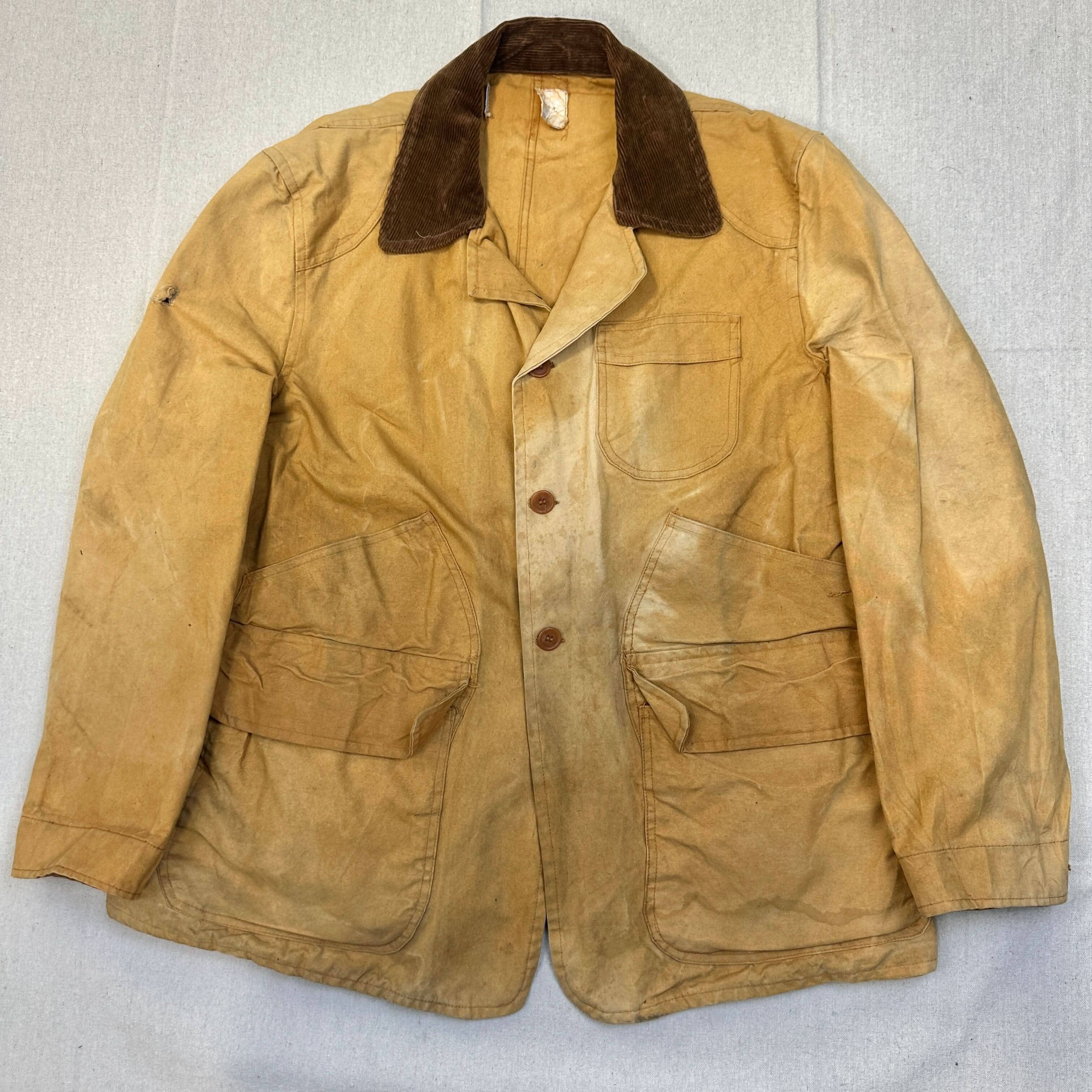 Vintage Canvas Chore Coat Corduroy Collar Work Jacket Size L 60s FAIF.CA 
