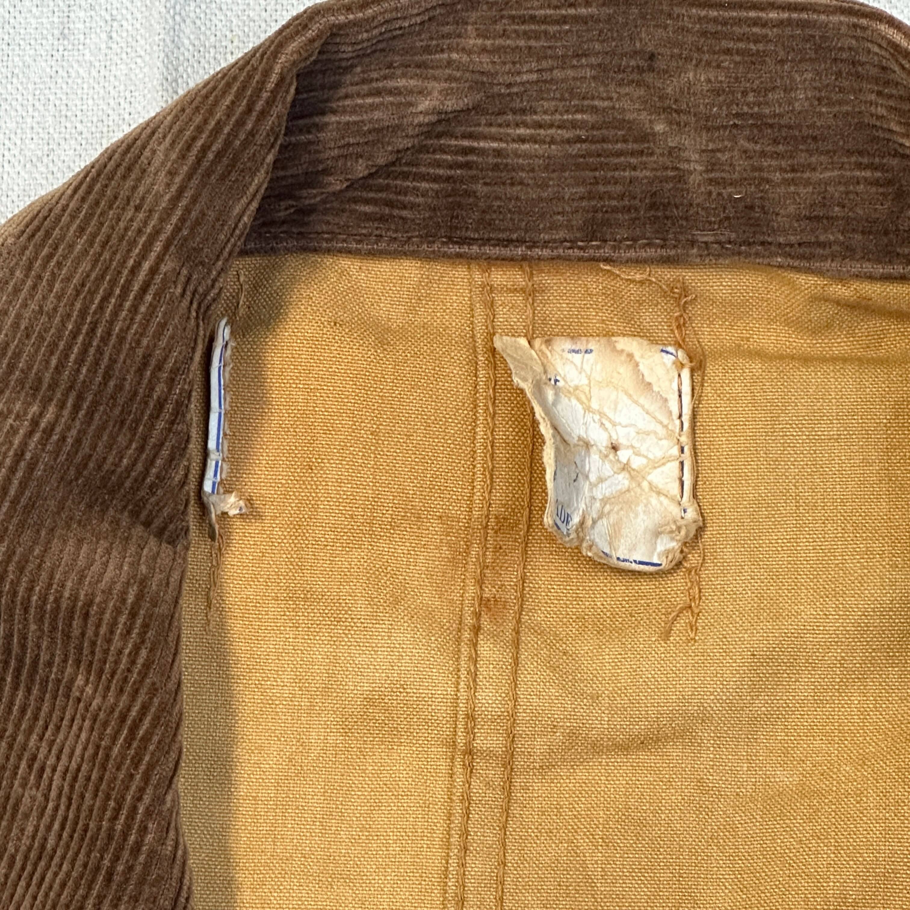 Vintage Canvas Chore Coat Corduroy Collar Work Jacket Size L 60s FAIF.CA 