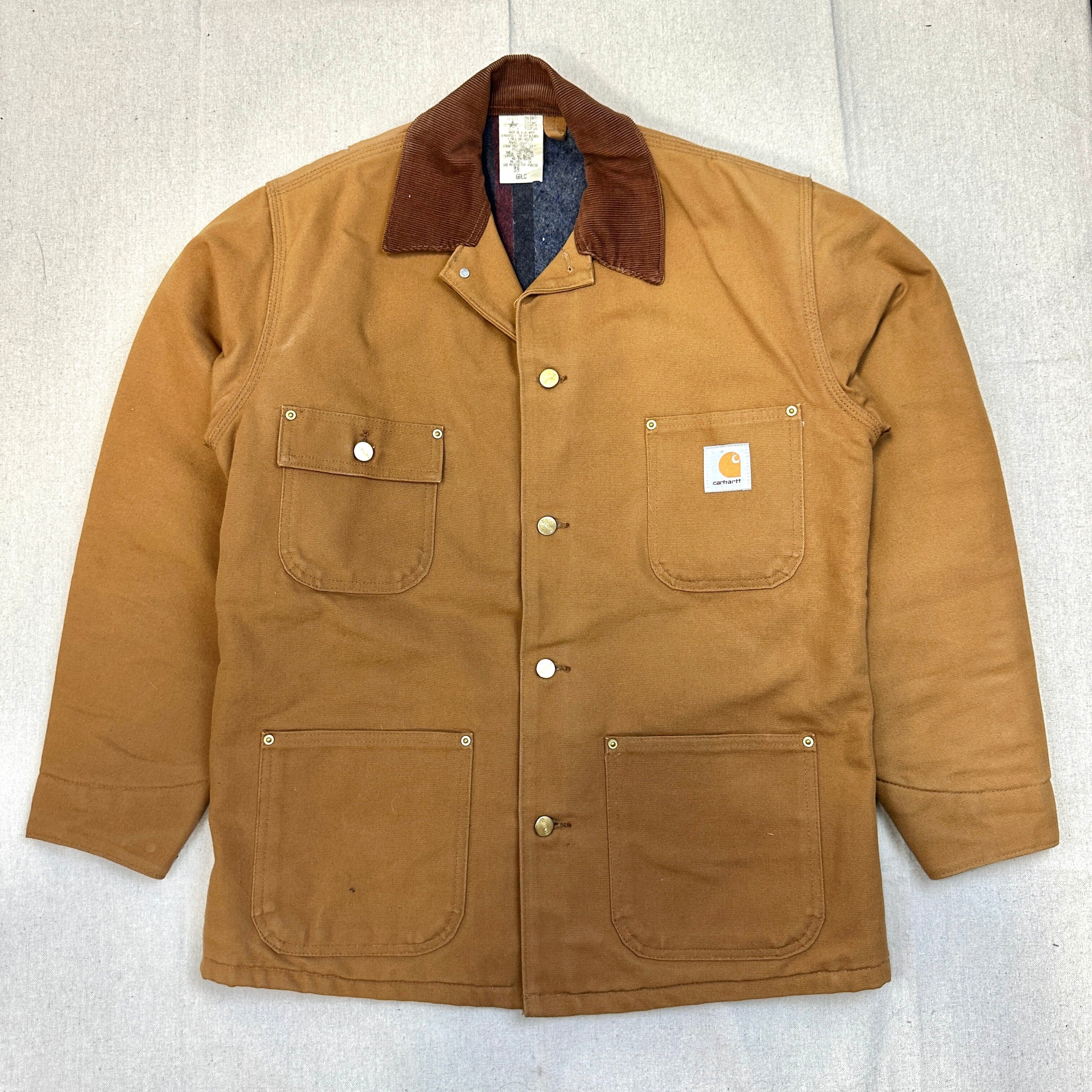 Vintage Carhartt Blanket Lined Canvas Chore Coat Size 38 Deadstock 80s FAIF.CA 