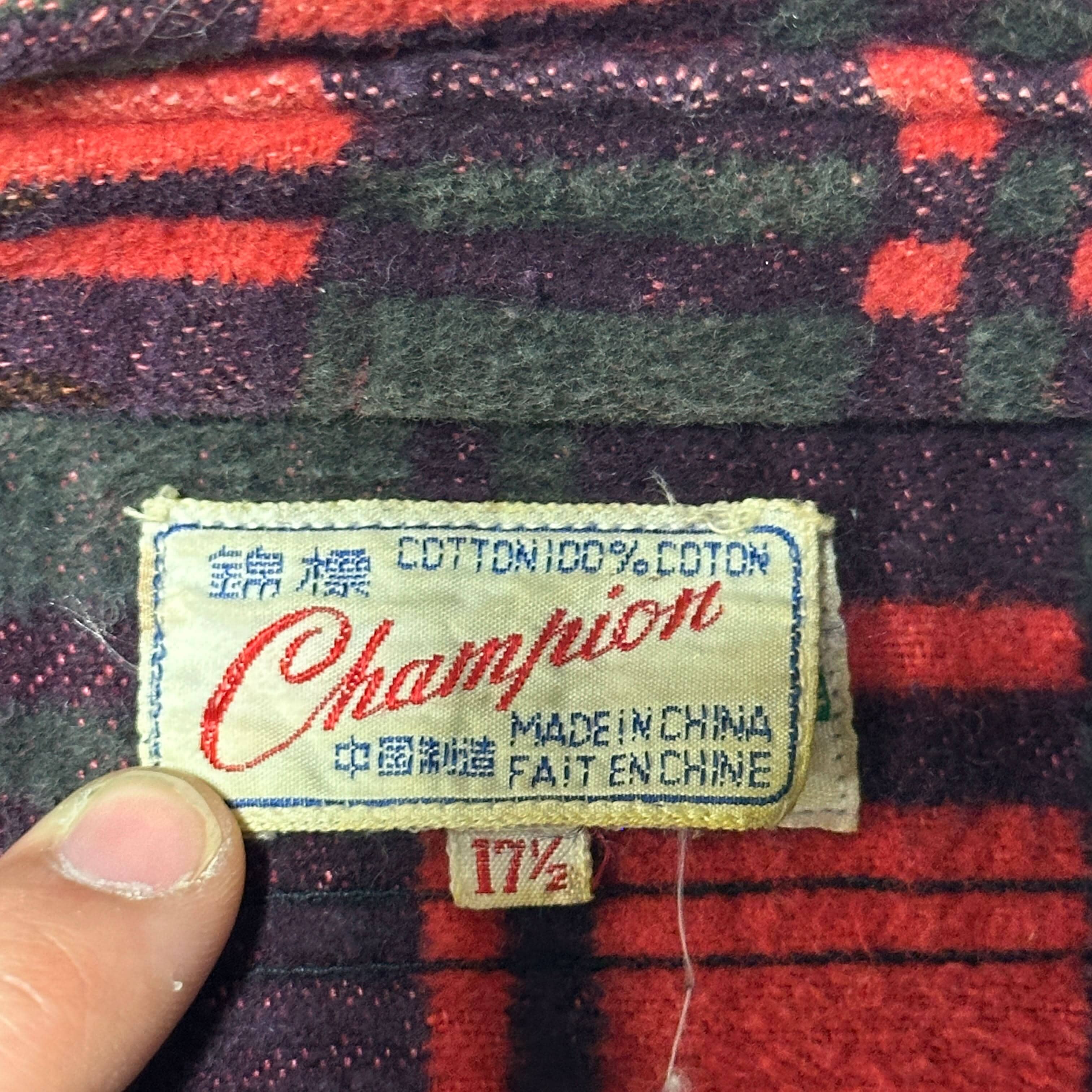 Vintage Champion Red Plaid Flannel Shirt Size 17 1/2 FAIF.CA 