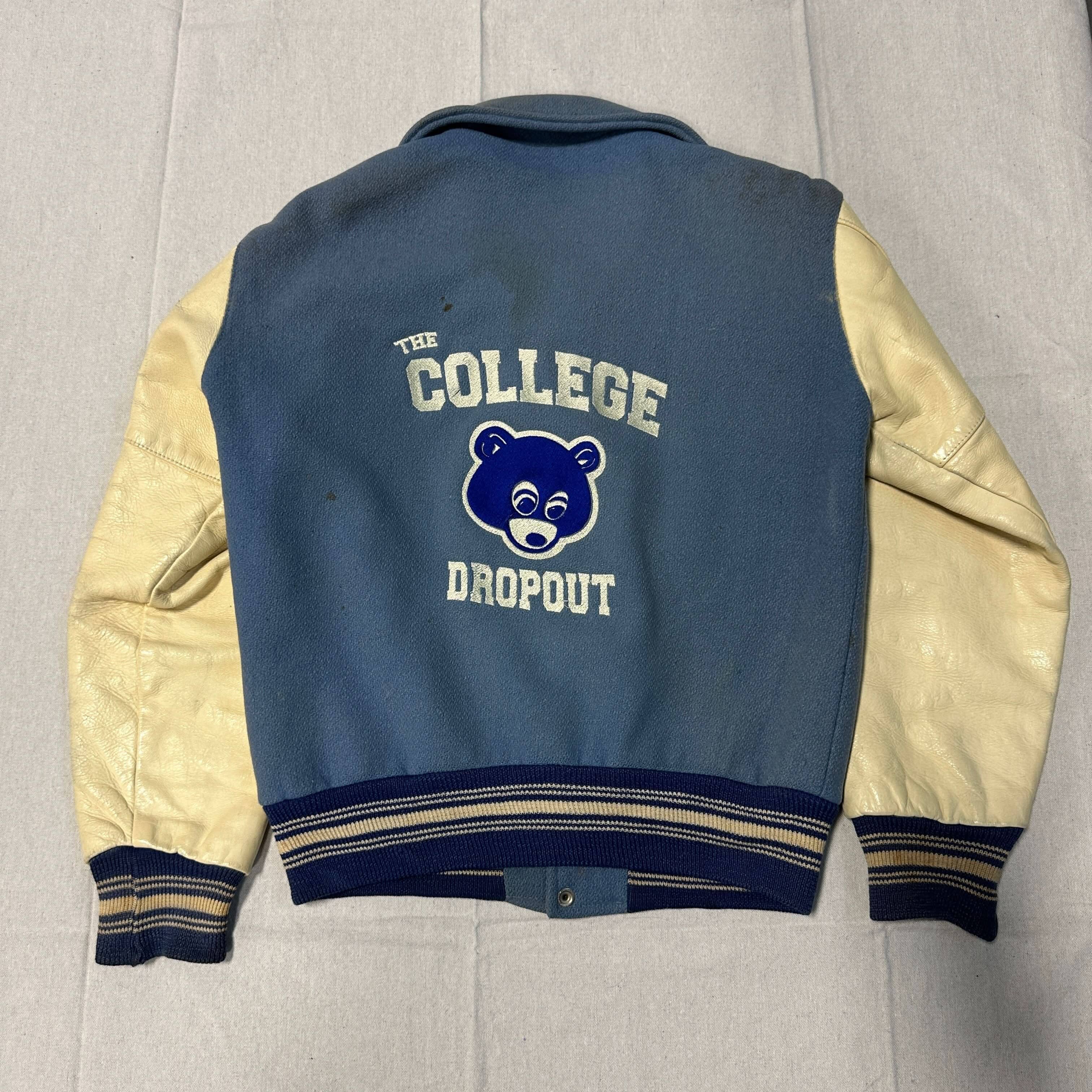 Vintage College Dropout Bear Kanye West Varsity Letterman Jacket Size M CUSTOM RARE FAIF.CA 