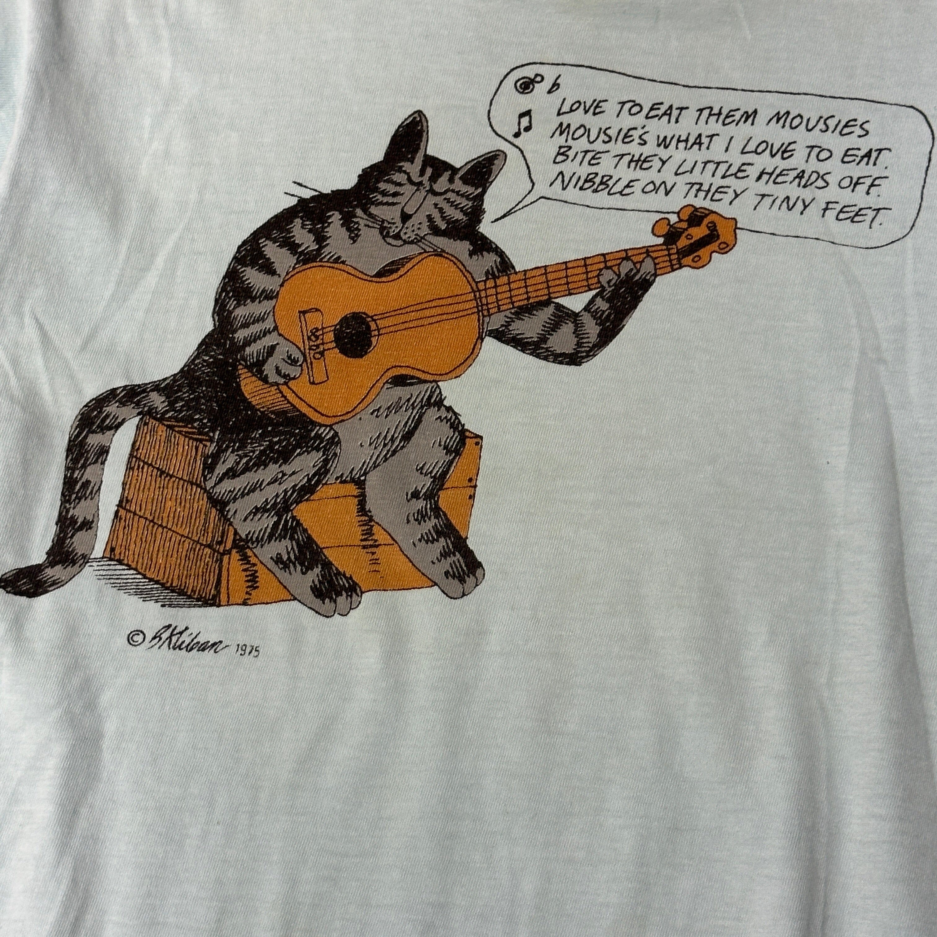 Vintage Crazy Shirts B. Kliban Cat Guitar Graphic T-Shirt Size Medium FAIF.CA 