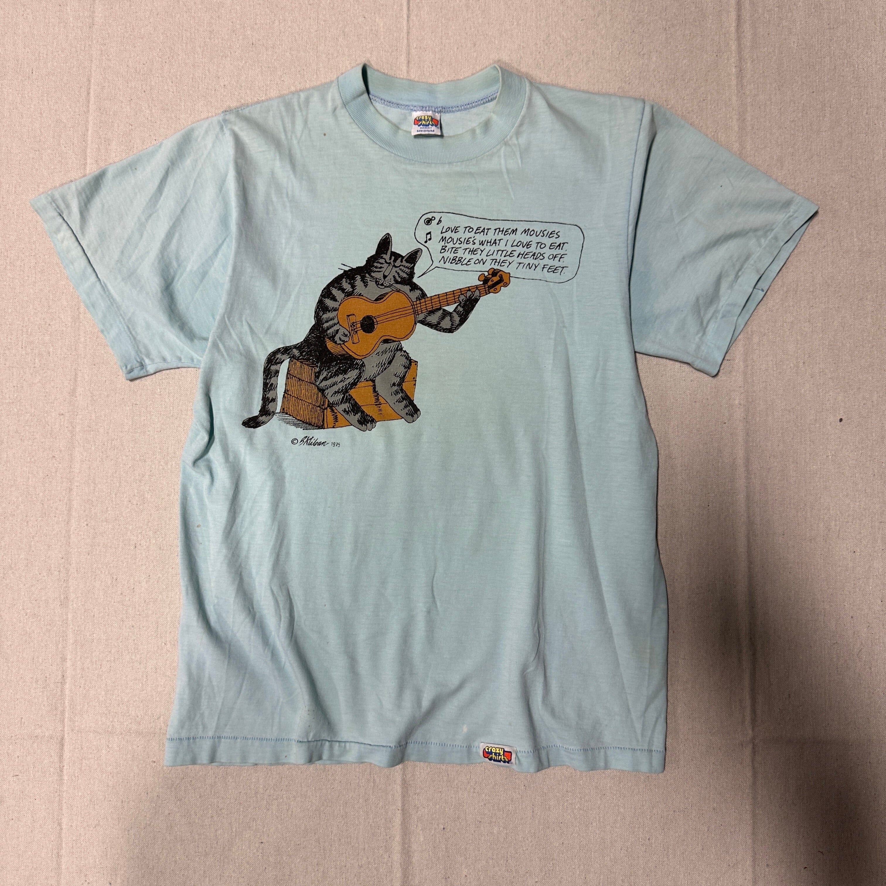 Vintage Crazy Shirts B. Kliban Cat Guitar Graphic T-Shirt Size Medium FAIF.CA 
