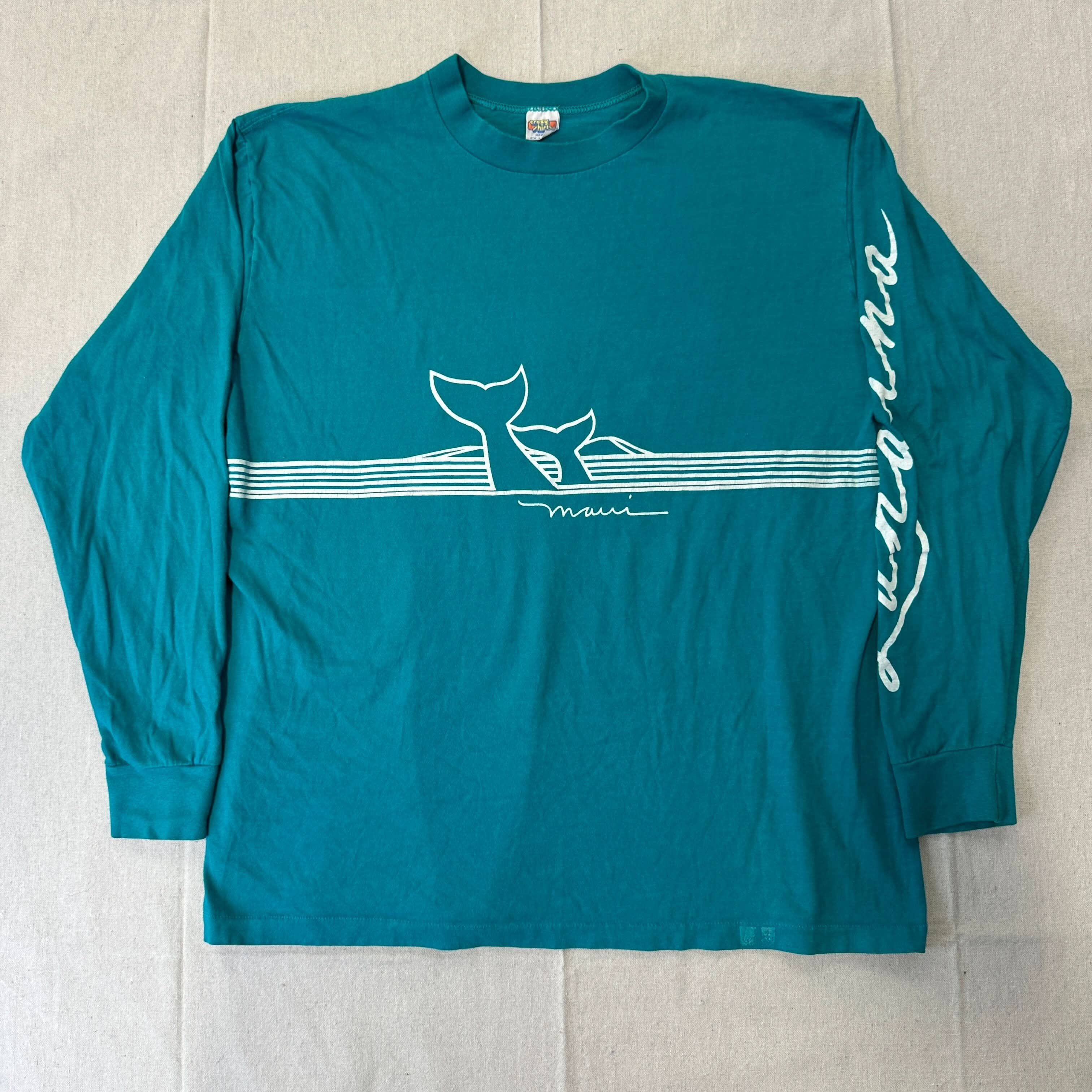 Vintage Crazy Shirts Maui Hawaii Whale Graphic Long Sleeve T-Shirt Size XL FAIF.CA 