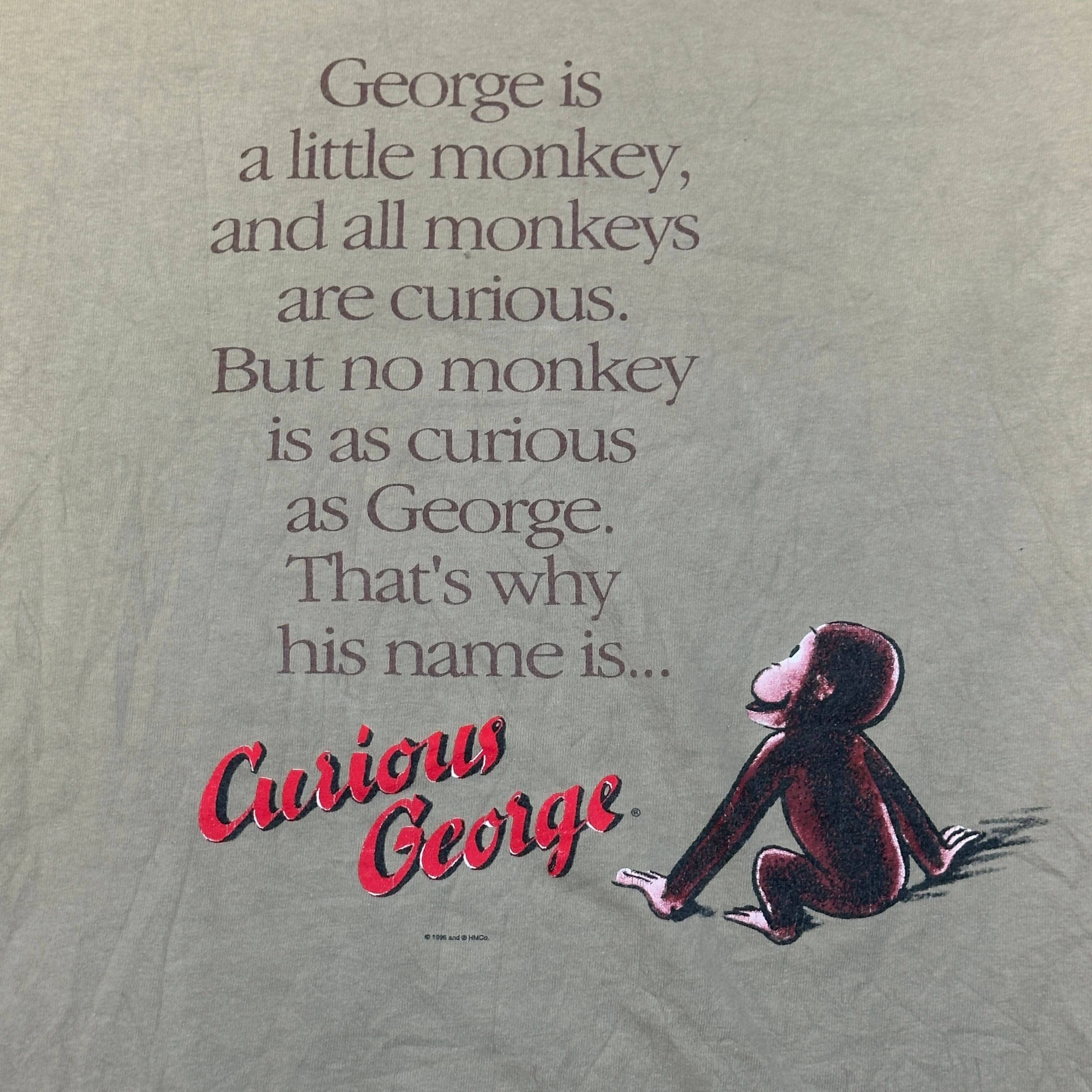 Vintage Curious George Graphic Tan T-shirt Size Large 90s FAIF.CA 