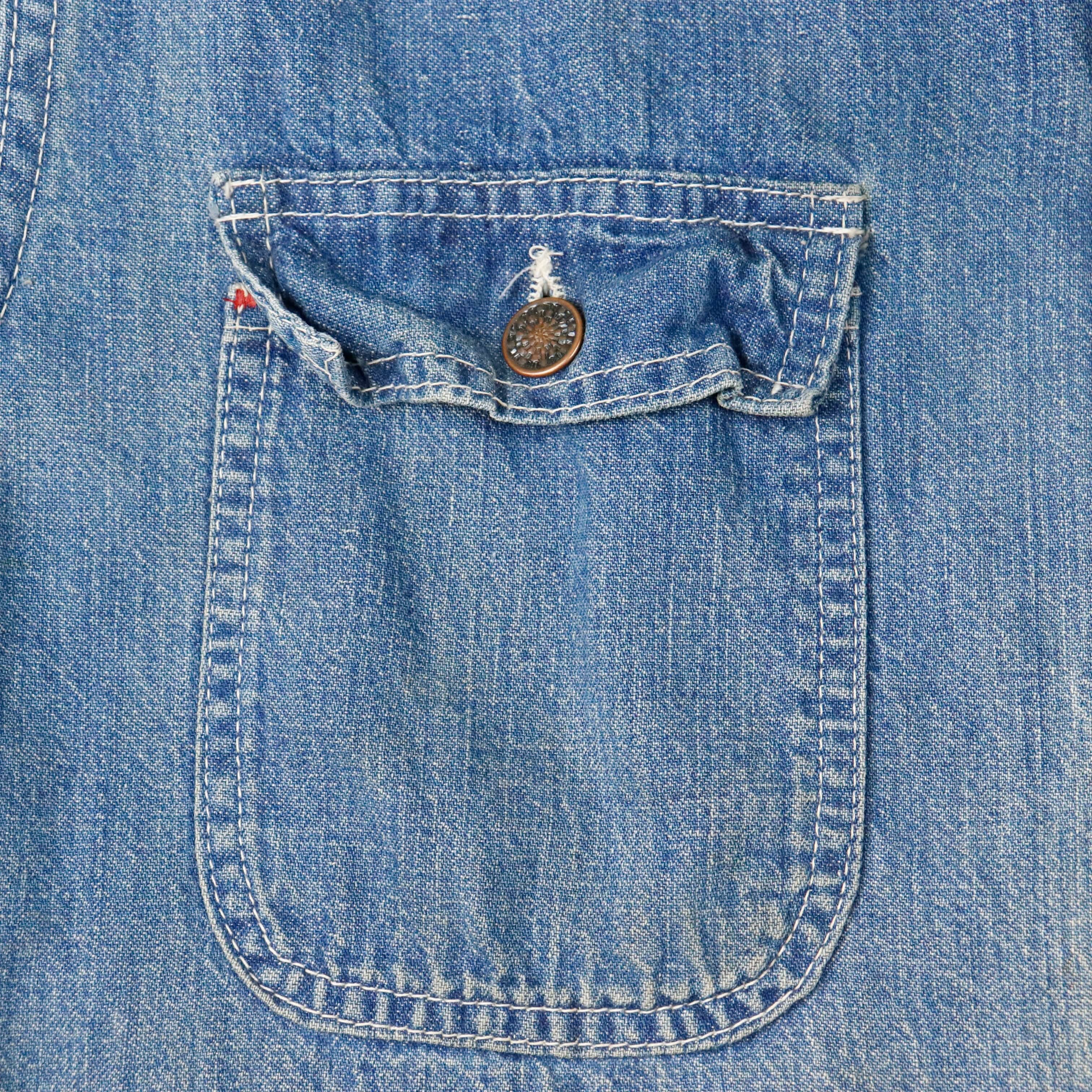 Vintage Dee Cee Corduroy Collar Denim Chore Jacket Size L 60s FAIF.CA 