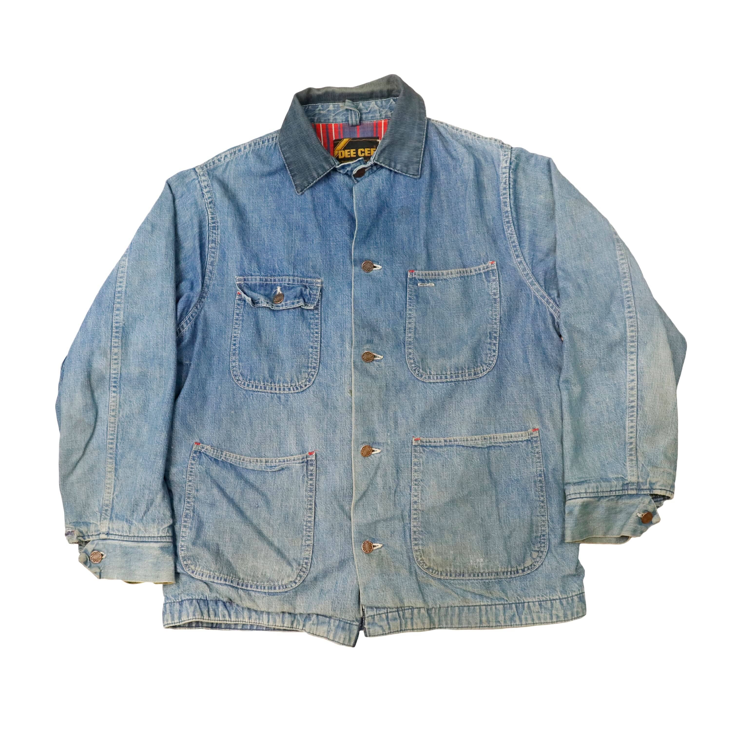 Vintage Dee Cee Corduroy Collar Denim Chore Jacket Size L 60s FAIF.CA 