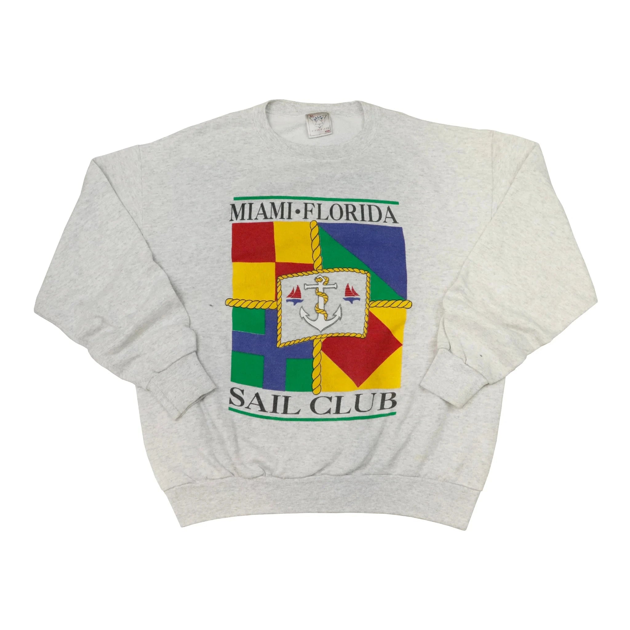Vintage Delta Miami Florida Sail Club Grey Crewneck Sweatshirt Size XL Delta 