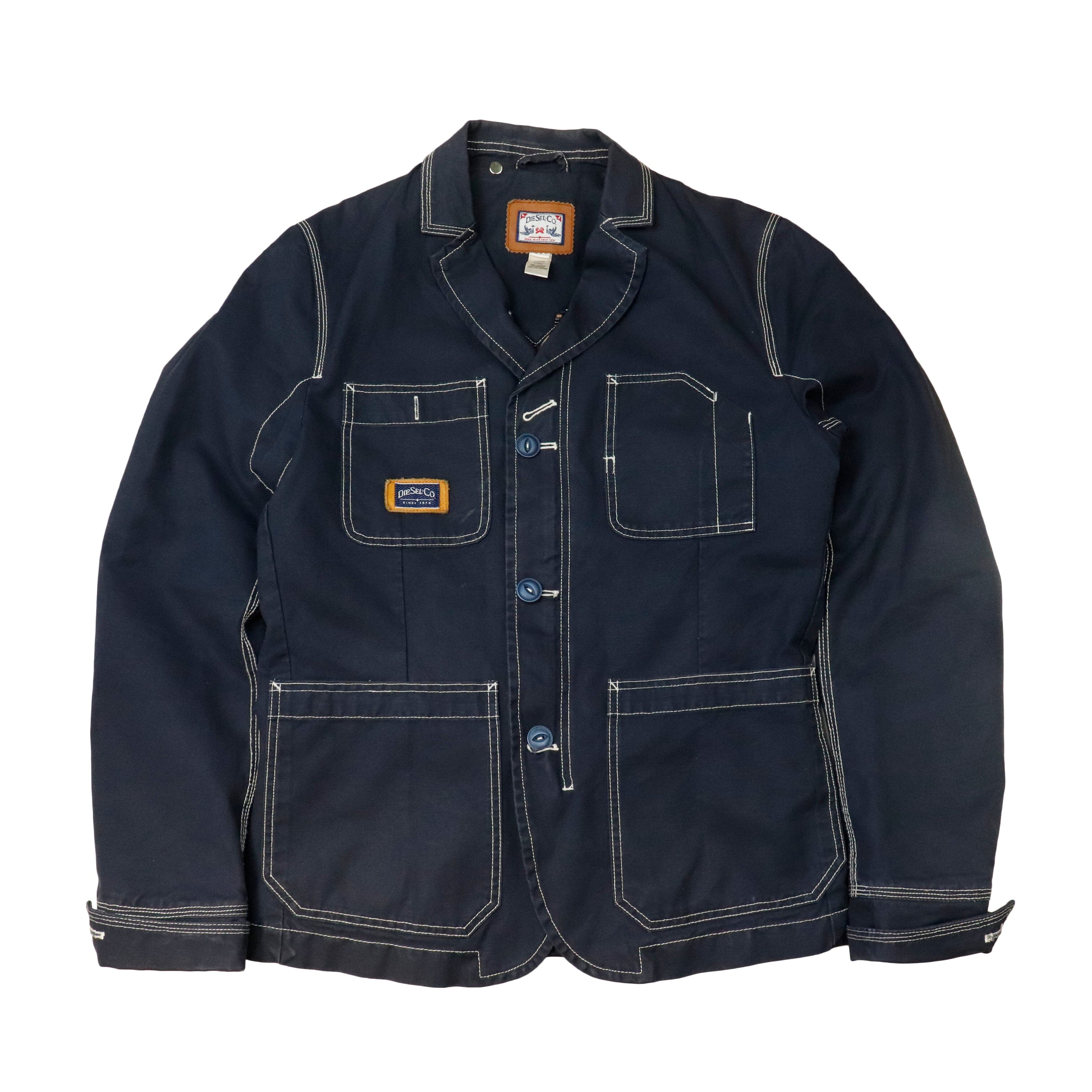 Vintage Diesel Co Navy Chore Work Blazer Jacket Size L Diesel 