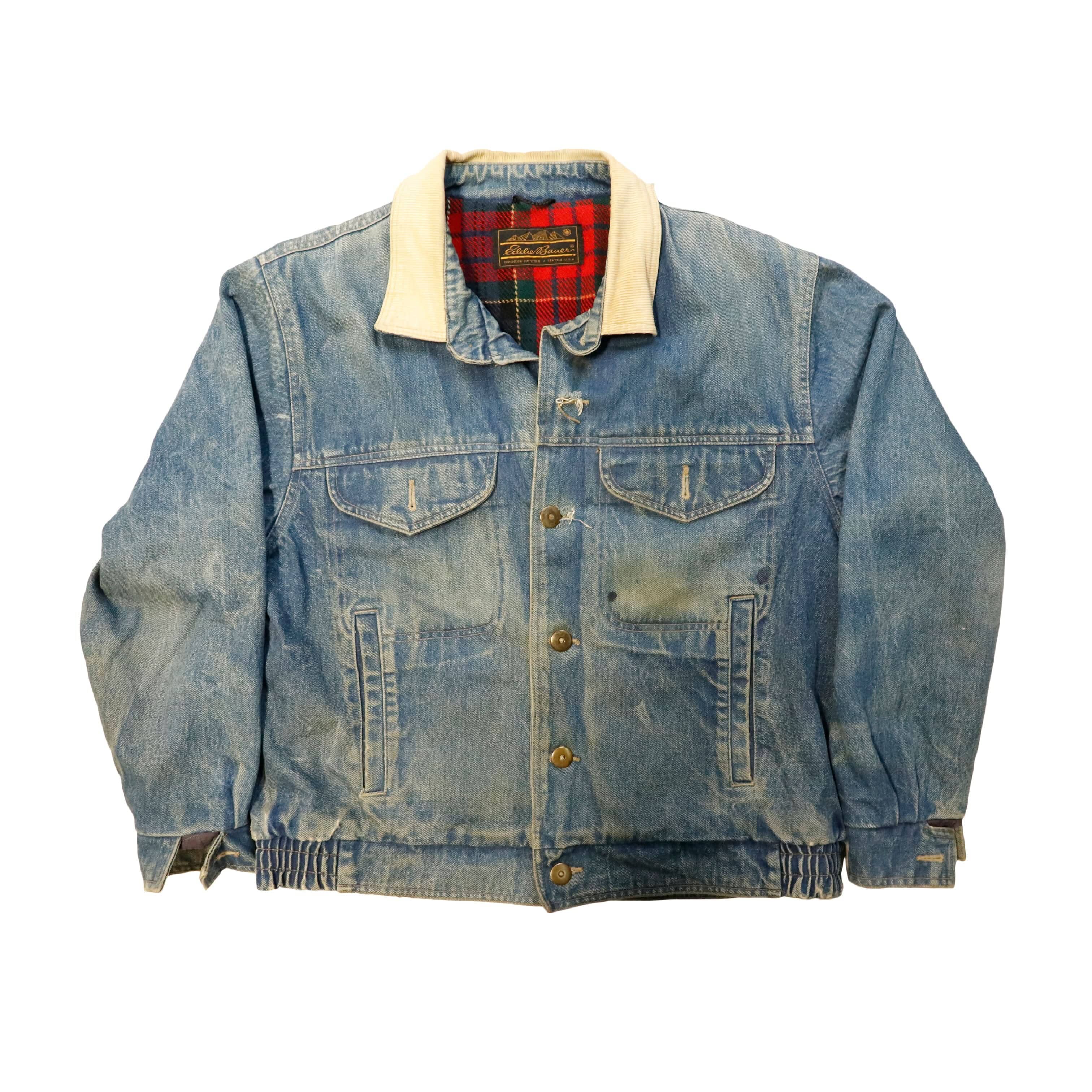 Vintage Eddie Bauer Corduroy Collar Denim Jacket 90s distressed FAIF.CA 