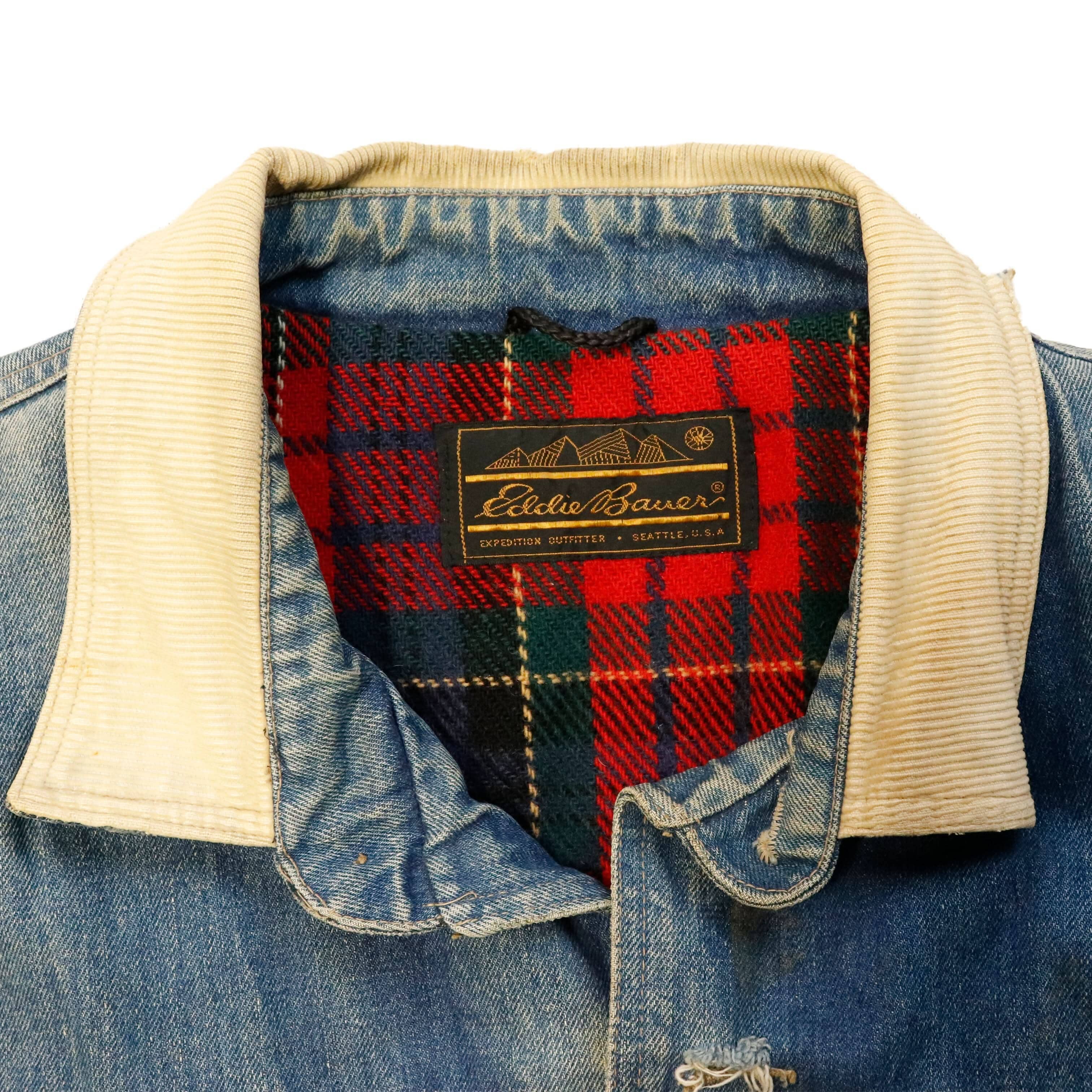 Vintage Eddie Bauer Corduroy Collar Denim Jacket 90s distressed FAIF.CA 