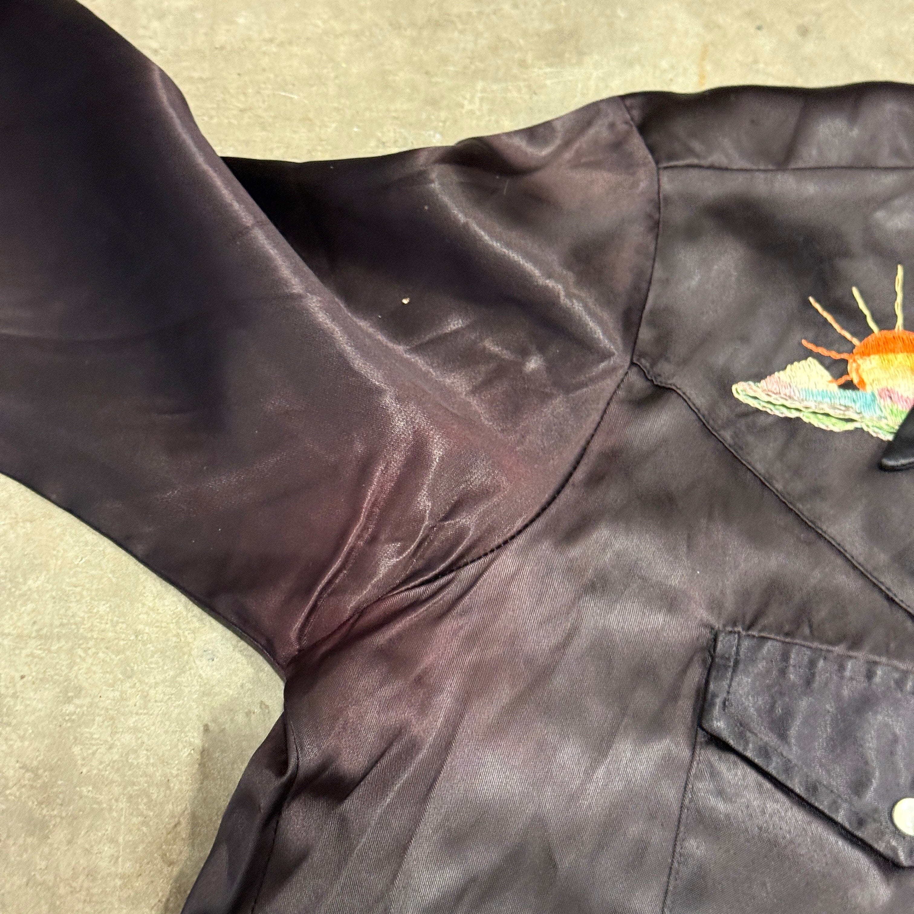 Vintage Embroidered Mountain Scene Western Shirt Size L Jizz Ind FAIF.CA 