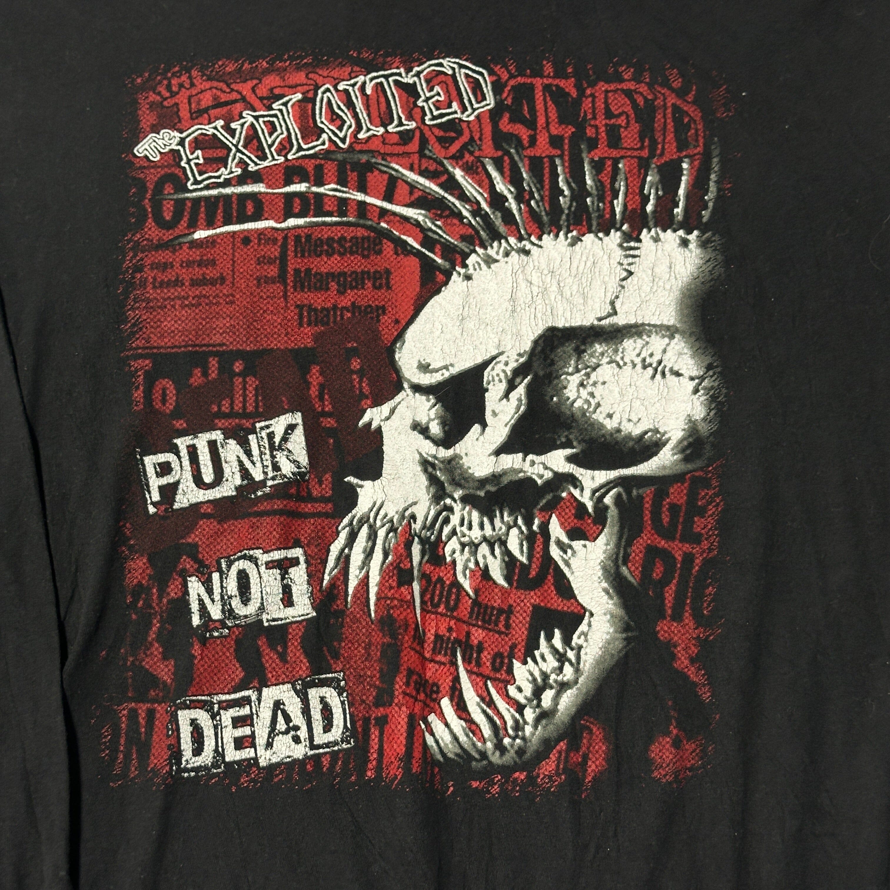 Vintage Exploited Punk Graphic Hooded Long Sleeve Shirt Size L 80s FAIF.CA 