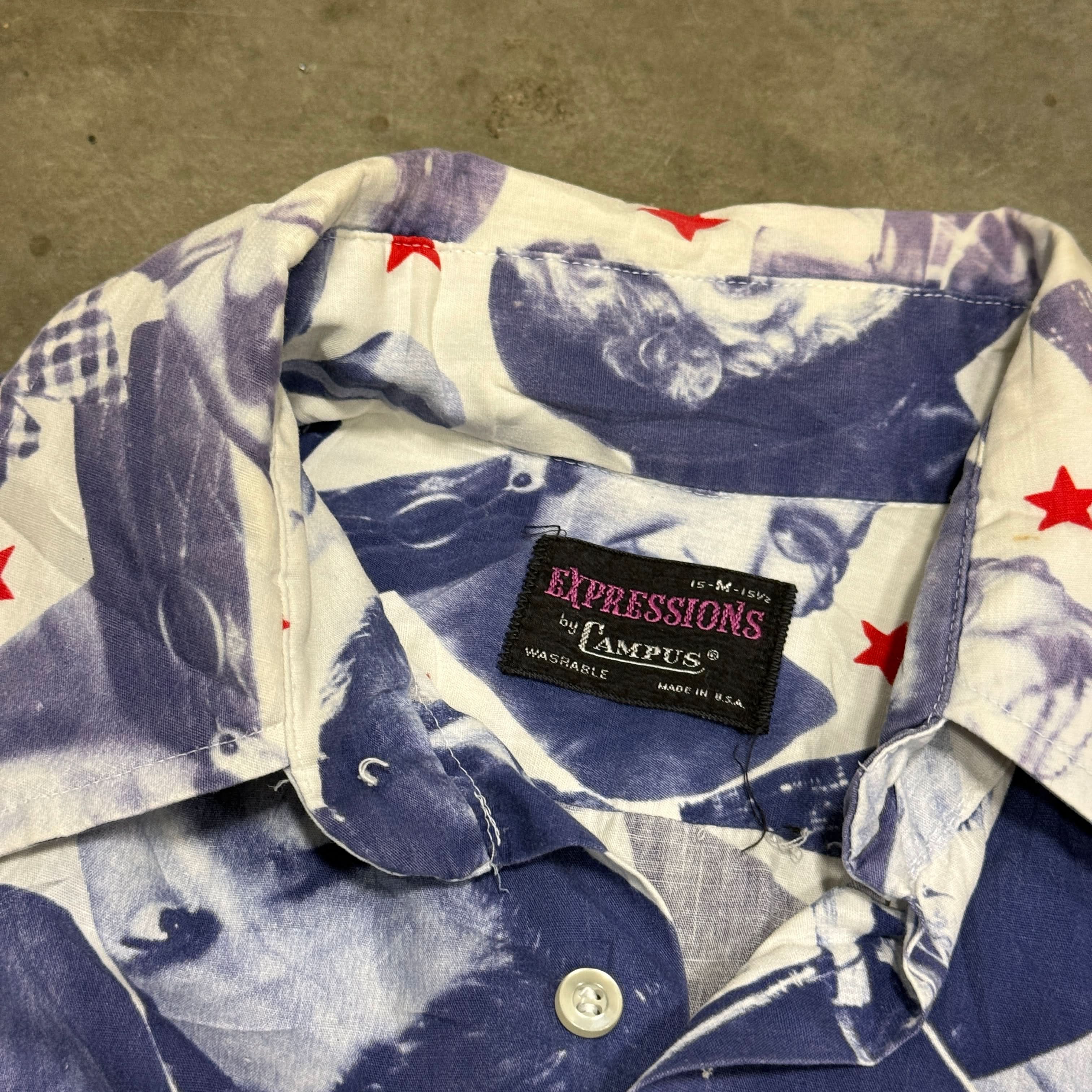 Vintage Expressions by Campus Hollywood Faces Print Button-Up Shirt Size M FAIF.CA 