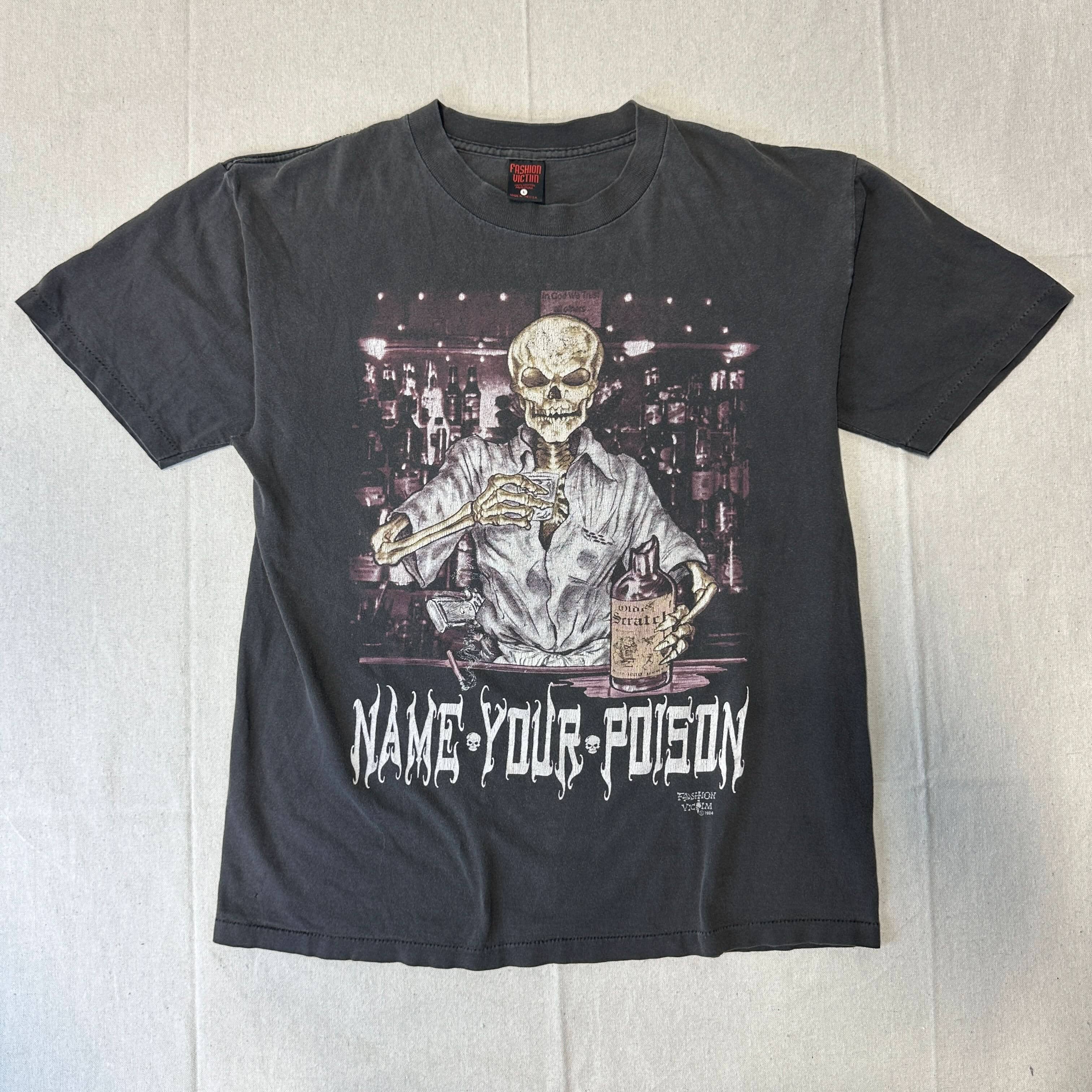 Vintage Fashion Victim Skeleton Bar Graphic T-Shirt Size L FAIF.CA 