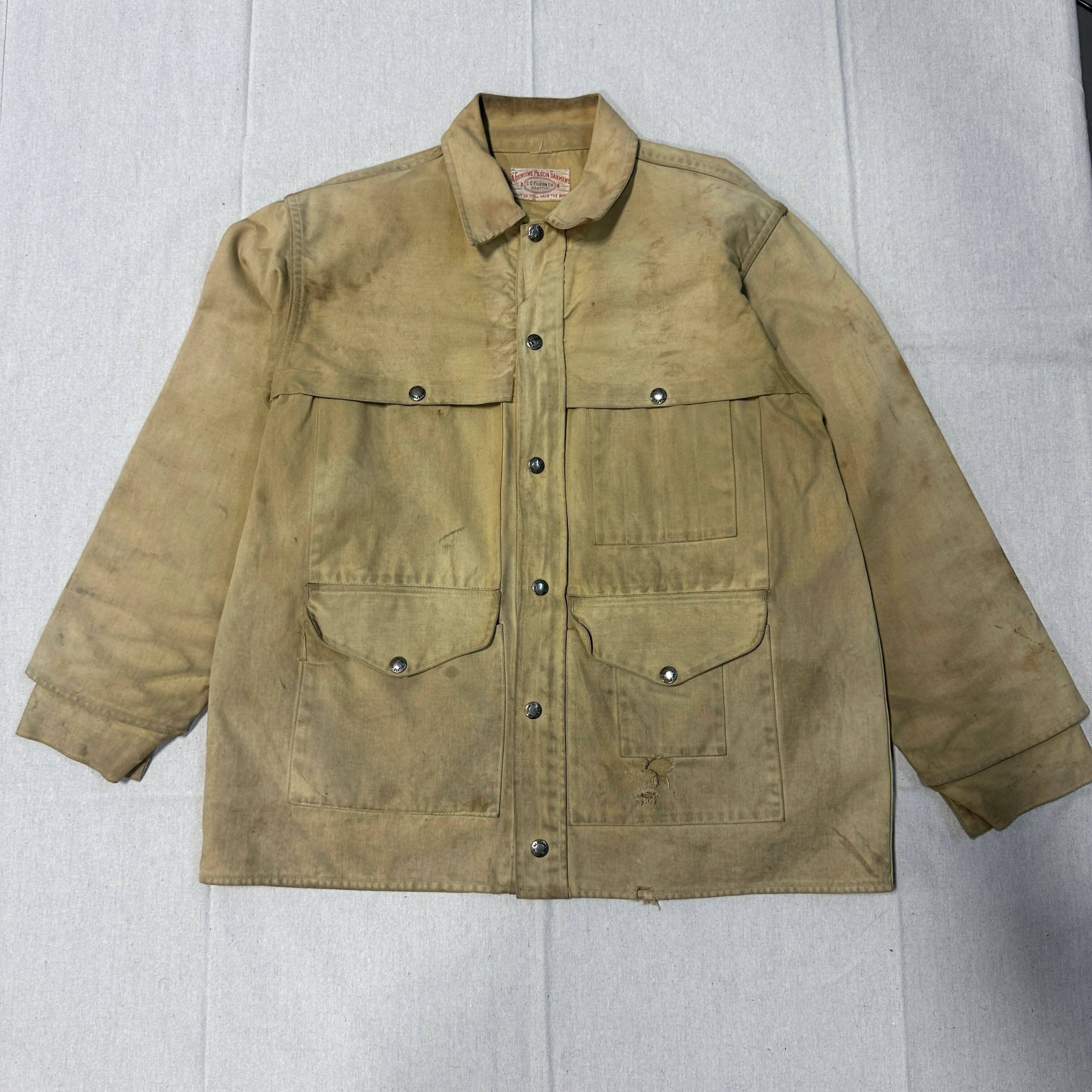 Vintage Filson Tan Canvas Work Jacket Size Large 60s Hunting Cruiser Mackinaw FAIF.CA 