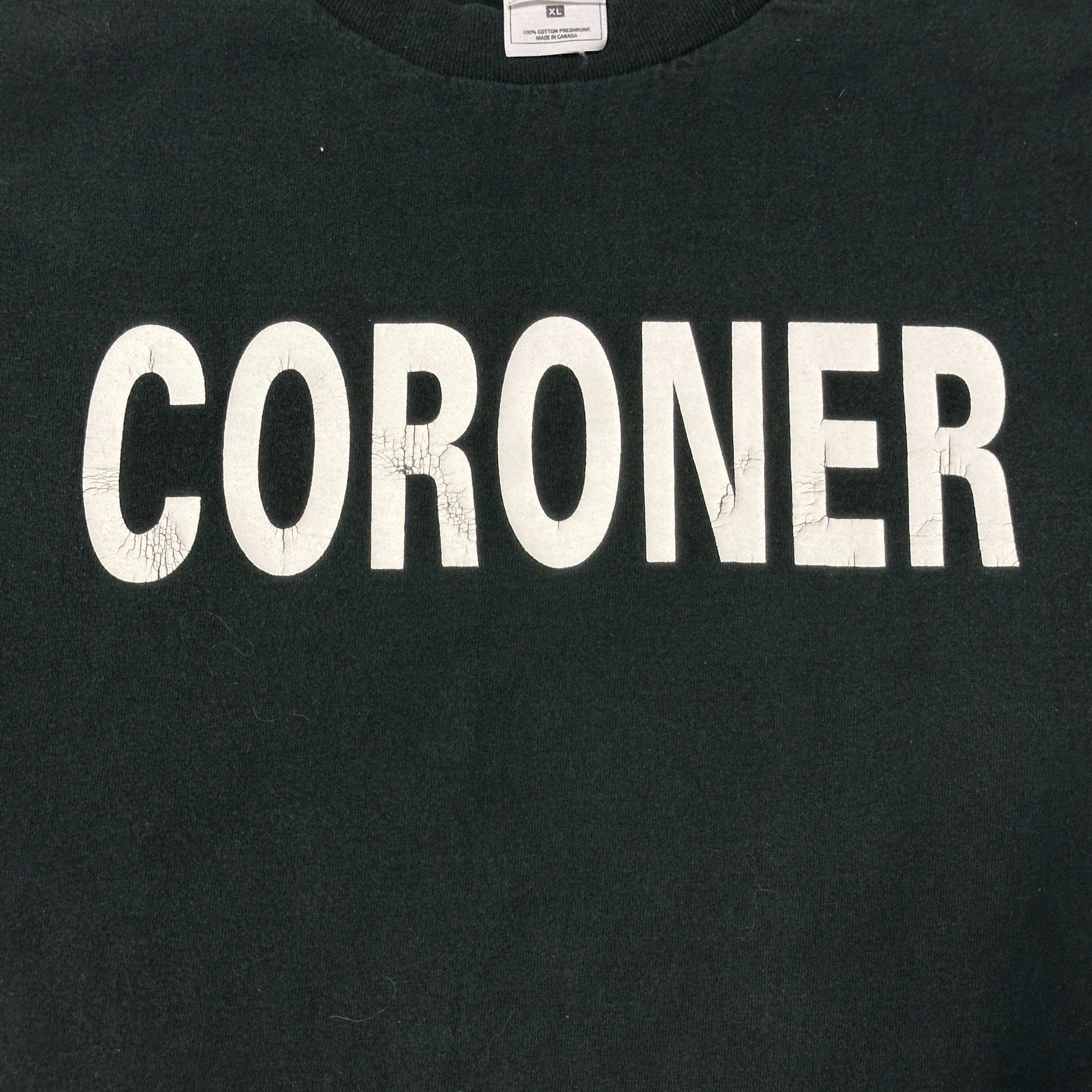 Vintage Fruit of the Loom Coroner Graphic Black T-Shirt Size XL FAIF.CA 