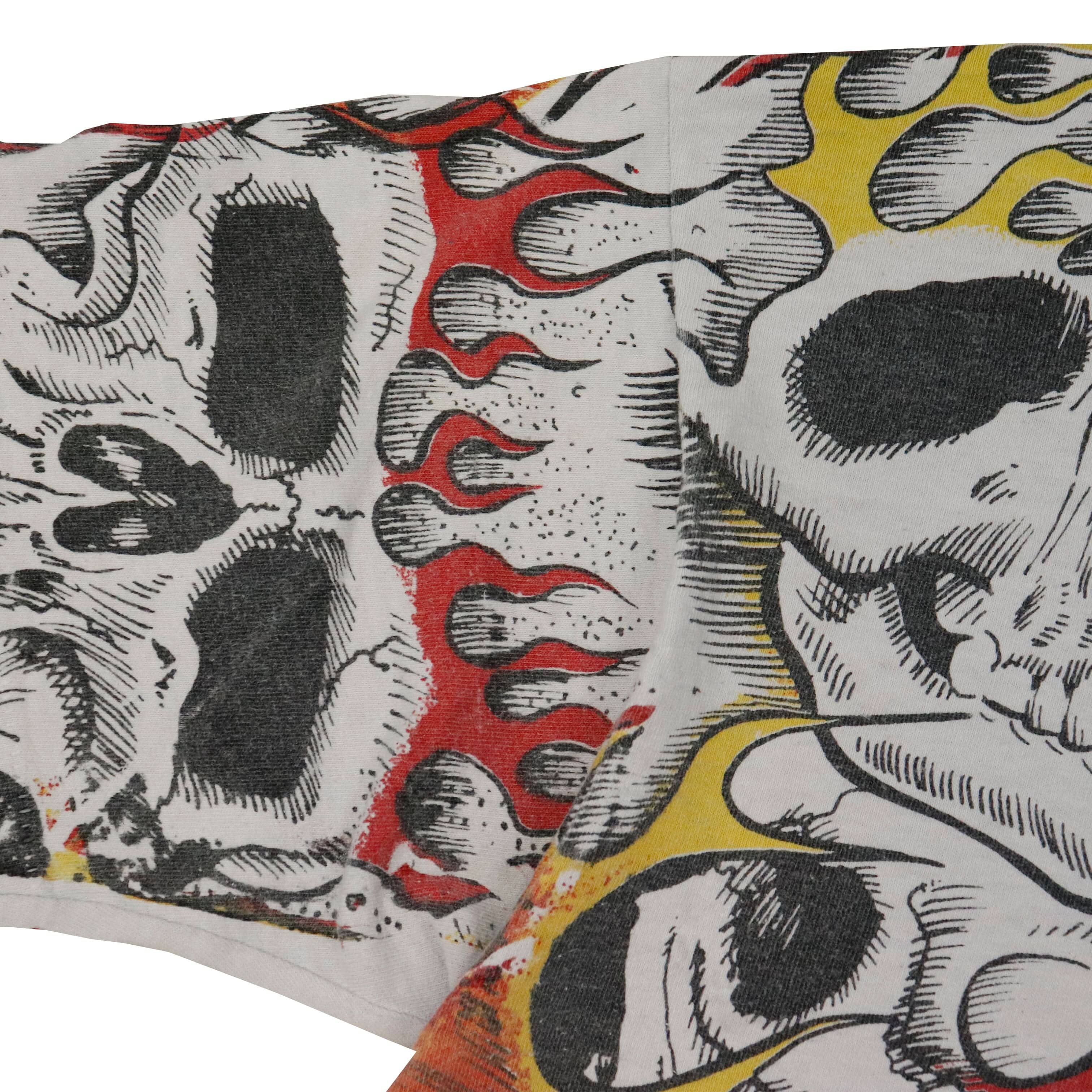 Vintage Fruit of the Loom Jarvis Ace 92 Skull Flames Graphic T-Shirt Size L FAIF.CA 