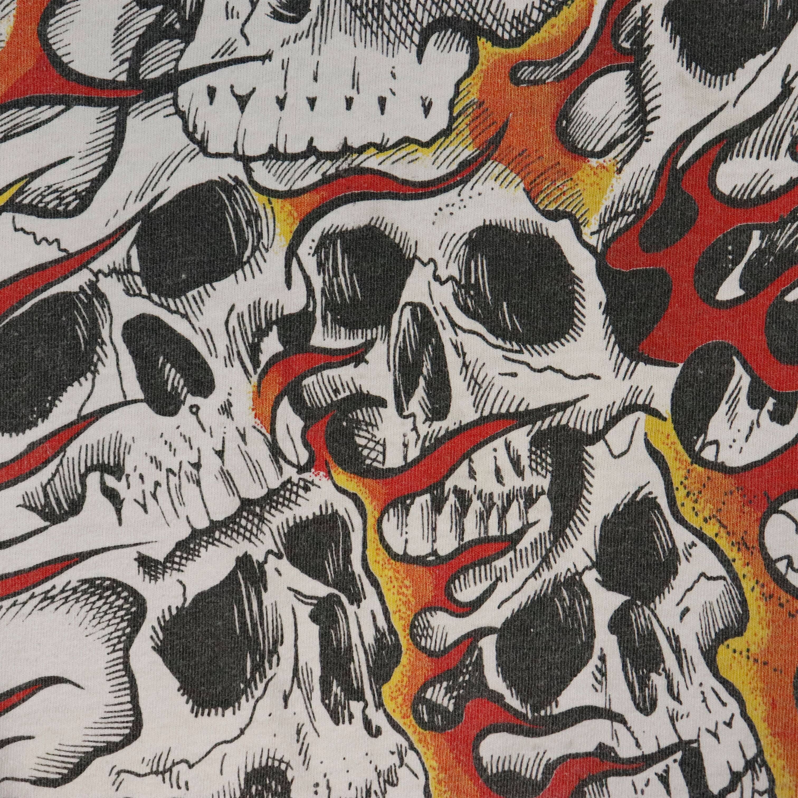 Vintage Fruit of the Loom Jarvis Ace 92 Skull Flames Graphic T-Shirt Size L FAIF.CA 