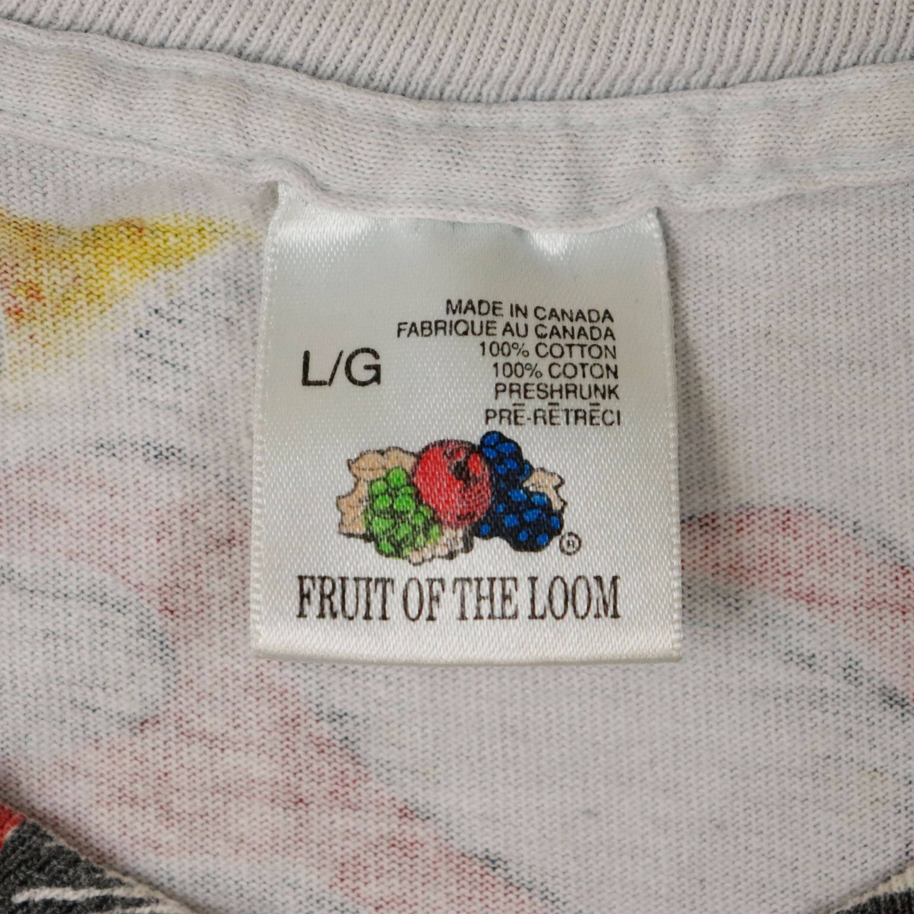 Vintage Fruit of the Loom Jarvis Ace 92 Skull Flames Graphic T-Shirt Size L FAIF.CA 