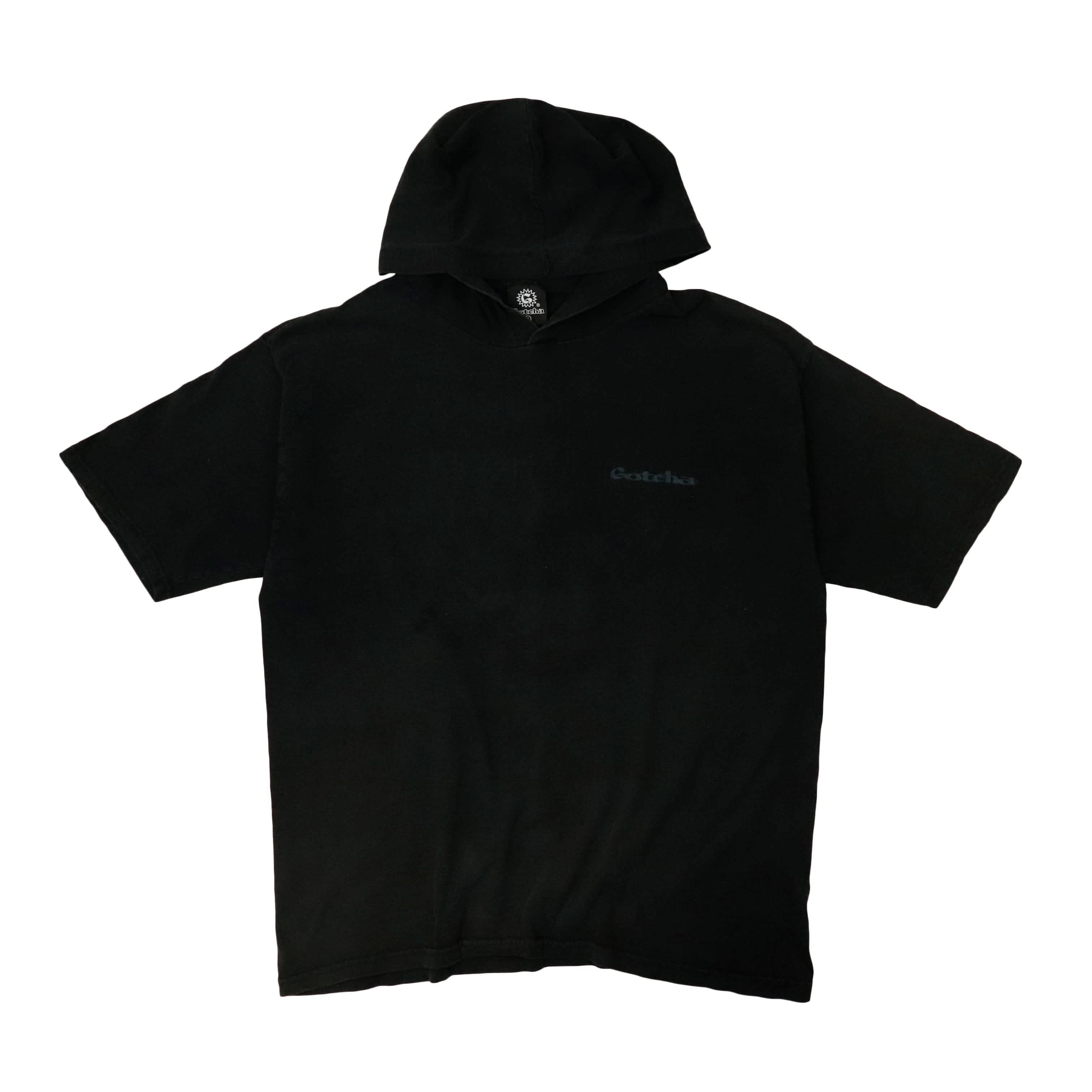 Vintage Gotcha Black Hooded Short Sleeve T-Shirt Size XL FAIF.CA 