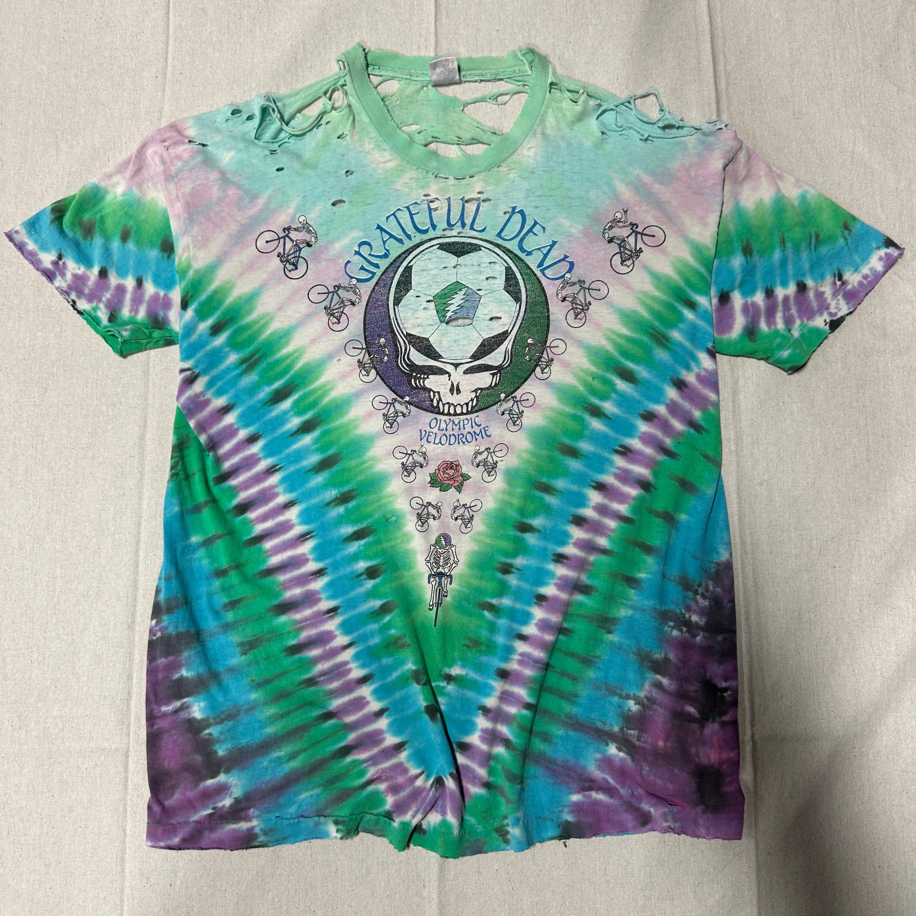 Vintage Grateful Dead Olympic Velodrome Tie-Dye T-Shirt Size XXL MAJOR DISTRESSED FAIF.CA 