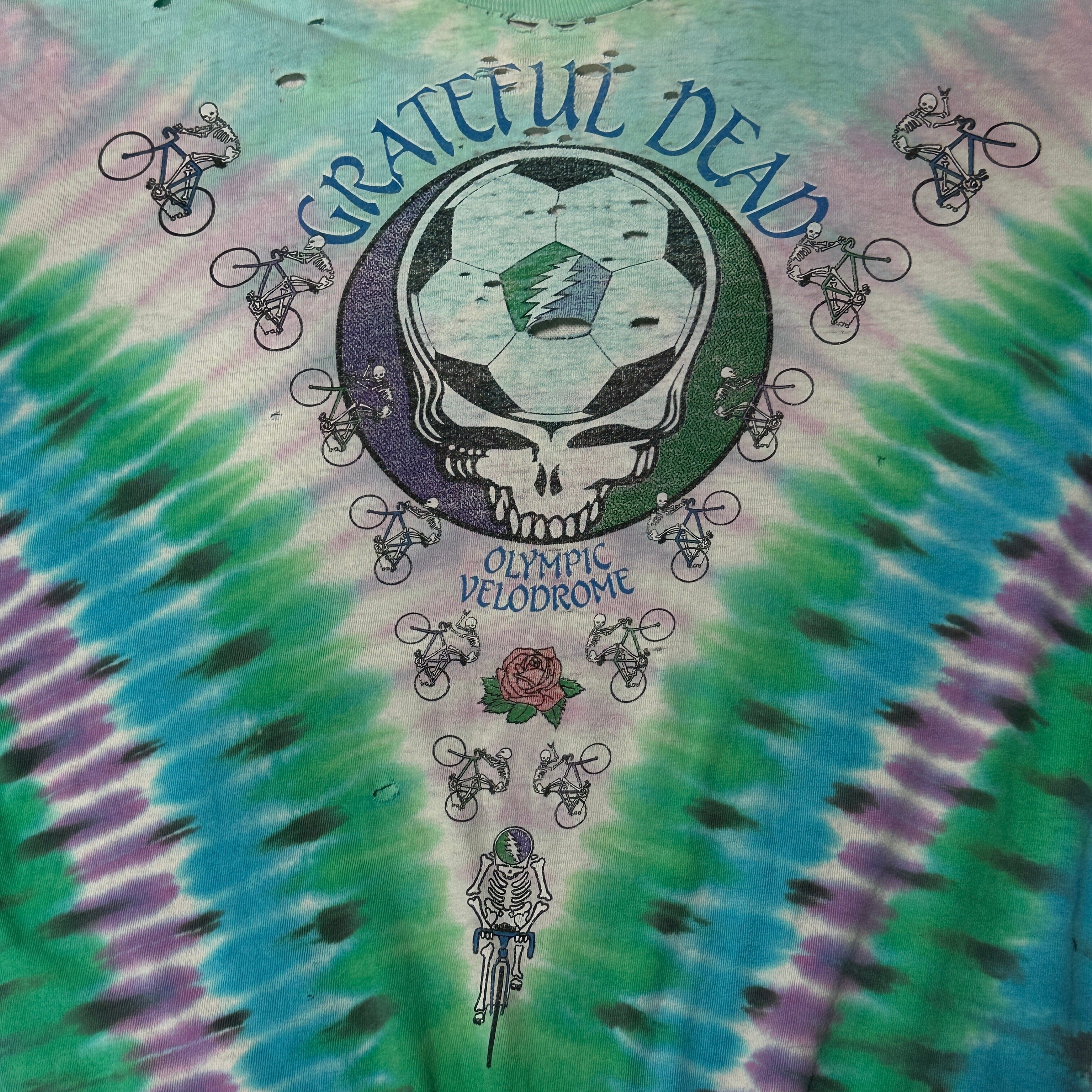 Vintage Grateful Dead Olympic Velodrome Tie-Dye T-Shirt Size XXL MAJOR DISTRESSED FAIF.CA 