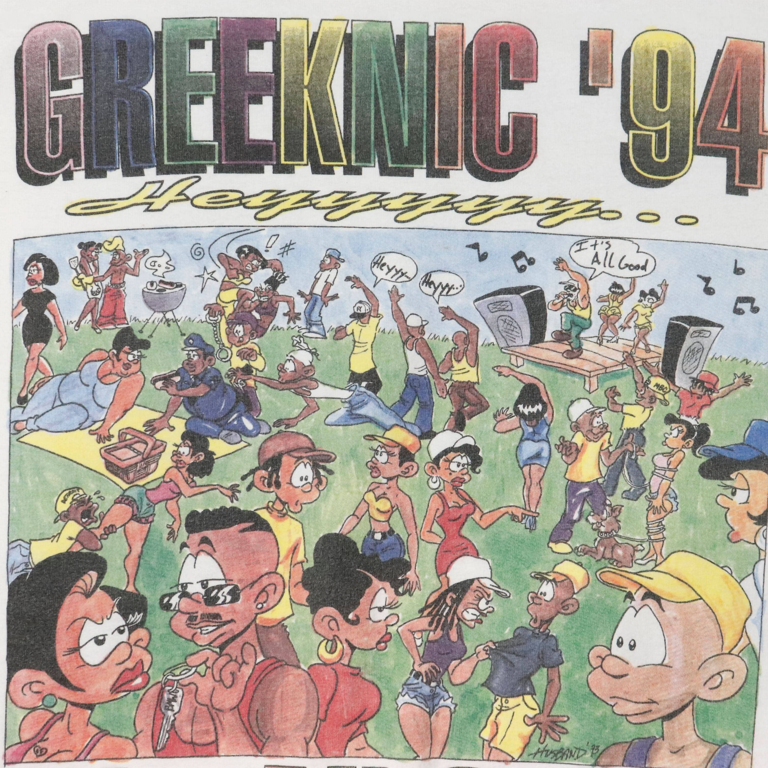 Vintage Greeknic '94 Cartoon Graphic T-Shirt Size XL FAIF.CA 