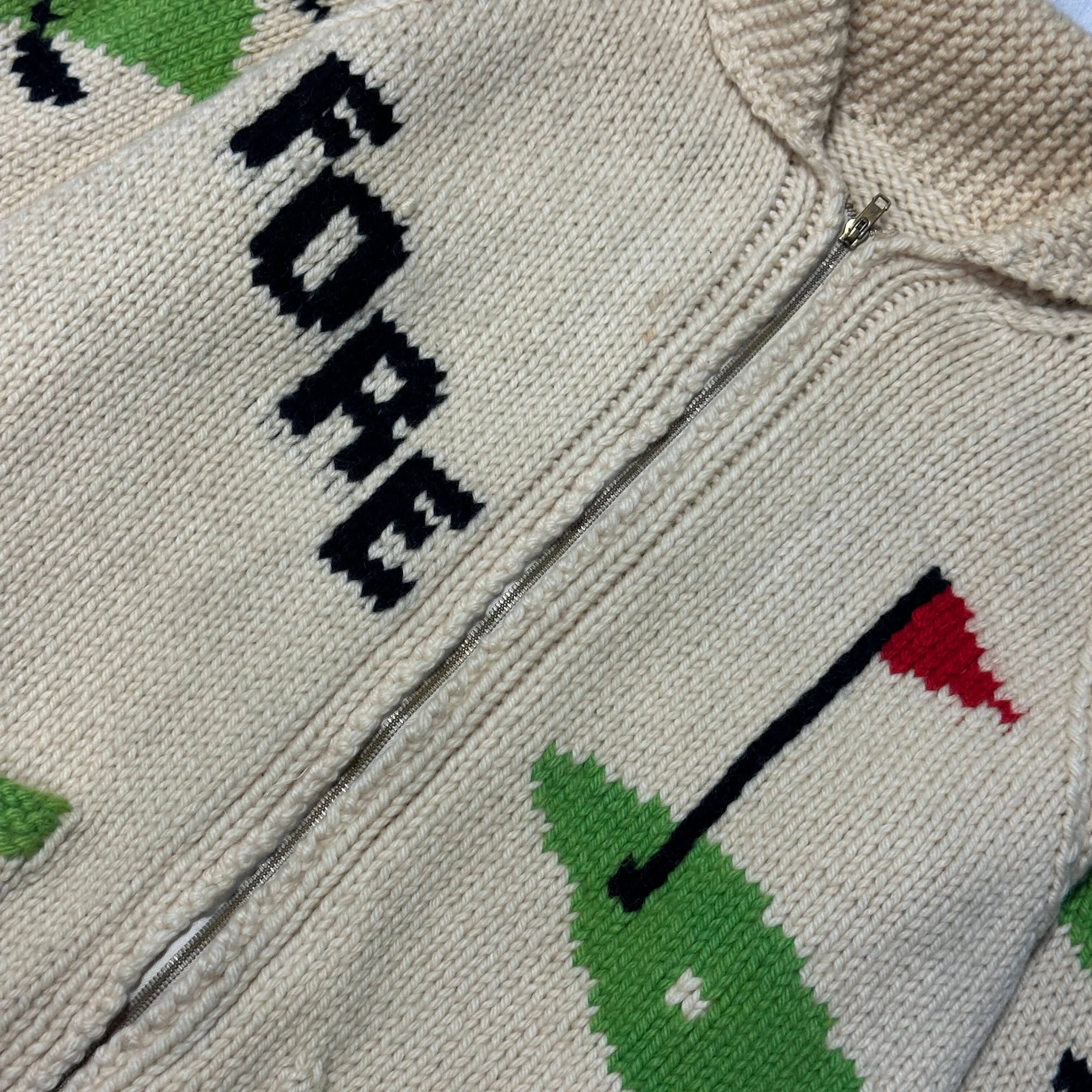 Vintage Hand Knit Golf Motif Cowichan Sweater Size M FAIF.CA 