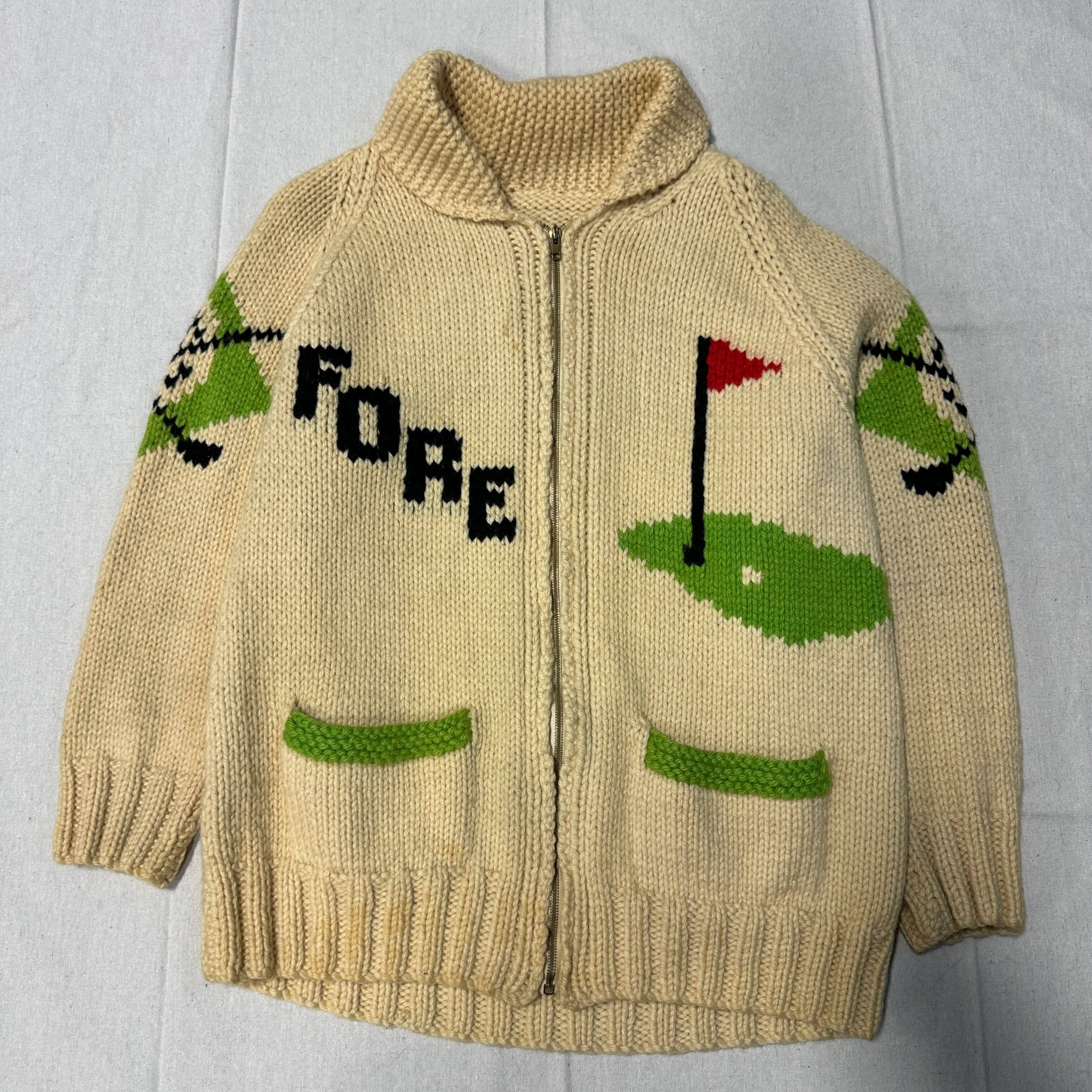 Vintage Hand Knit Golf Motif Cowichan Sweater Size M FAIF.CA 