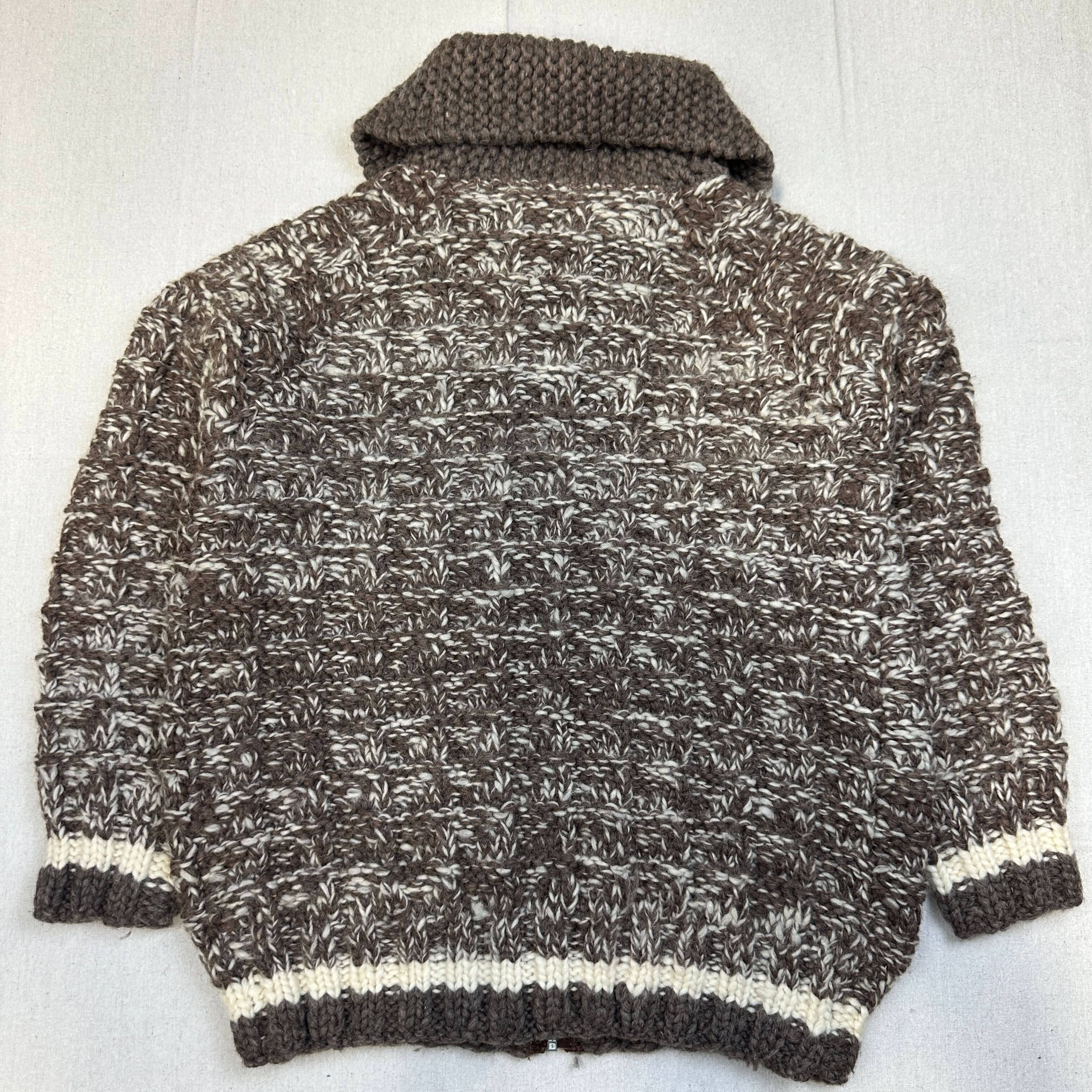 Vintage Hand Knit Marled Wool Zip Sweater Size L cowichan FAIF.CA 