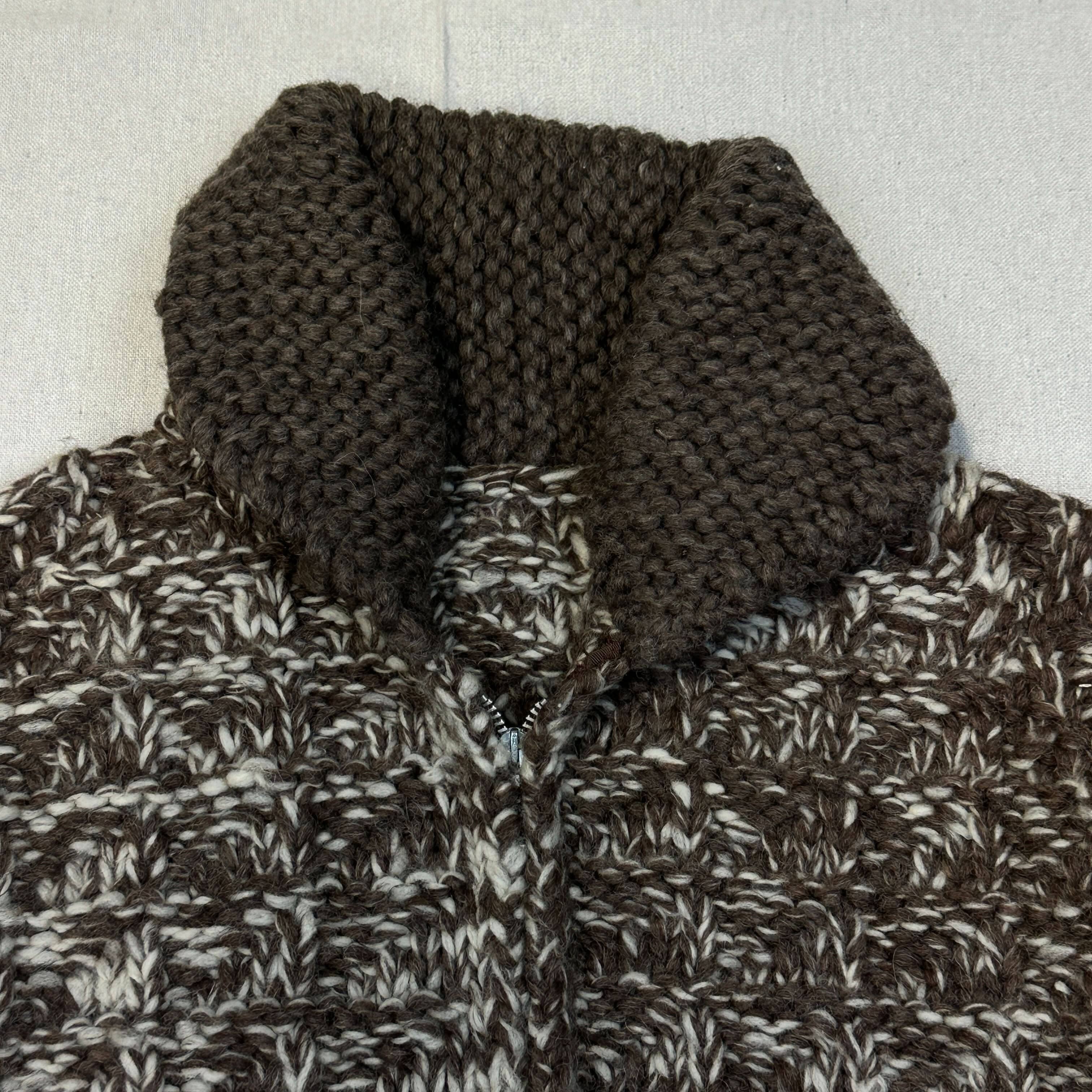 Vintage Hand Knit Marled Wool Zip Sweater Size L cowichan FAIF.CA 