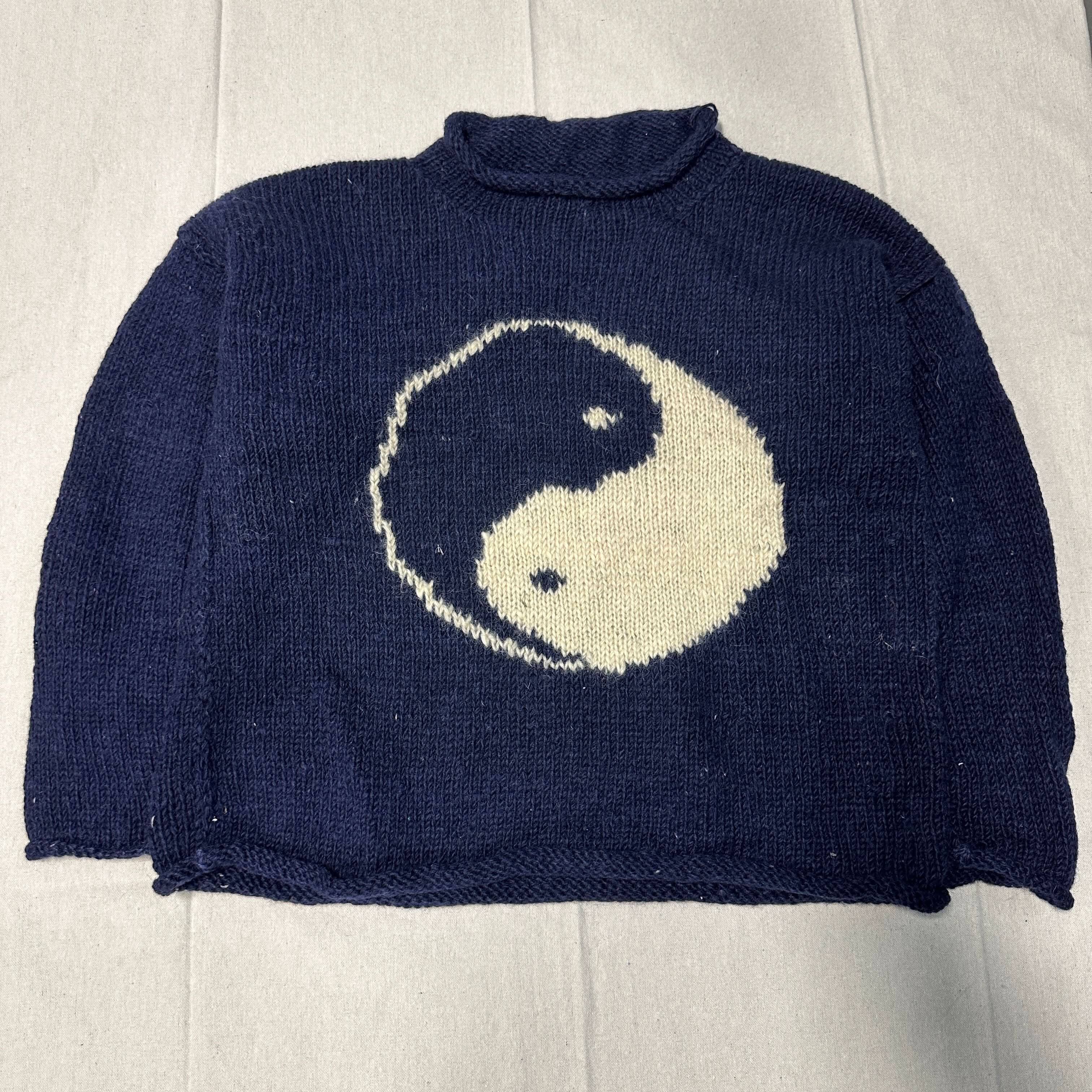 Vintage Handmade Yin Yang Knit Sweater Size Large FAIF.CA 