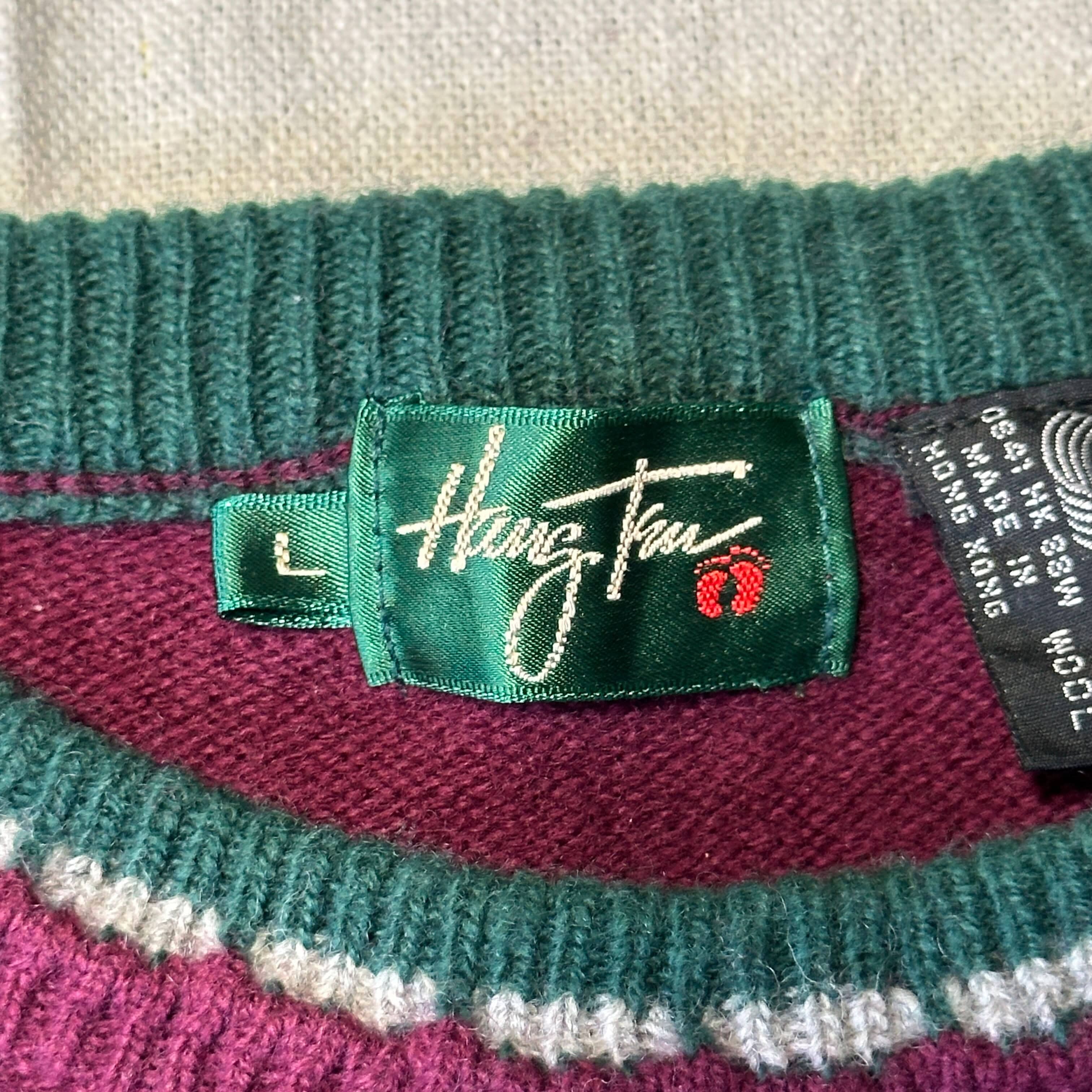 Vintage Hang Ten Embroidered Wool Sweater Size L 80s FAIF.CA 
