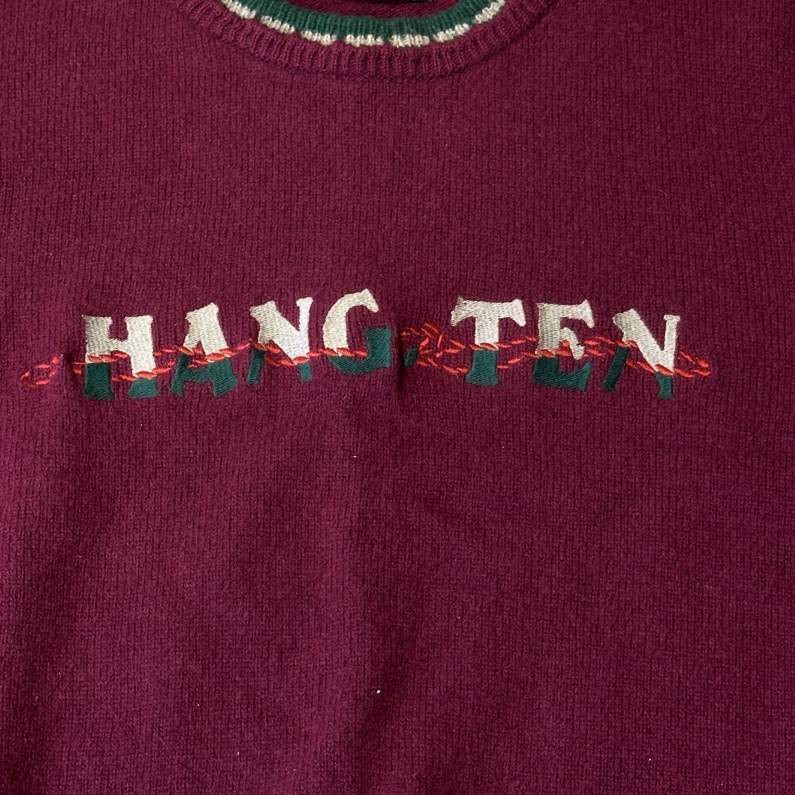 Vintage Hang Ten Embroidered Wool Sweater Size L 80s FAIF.CA 