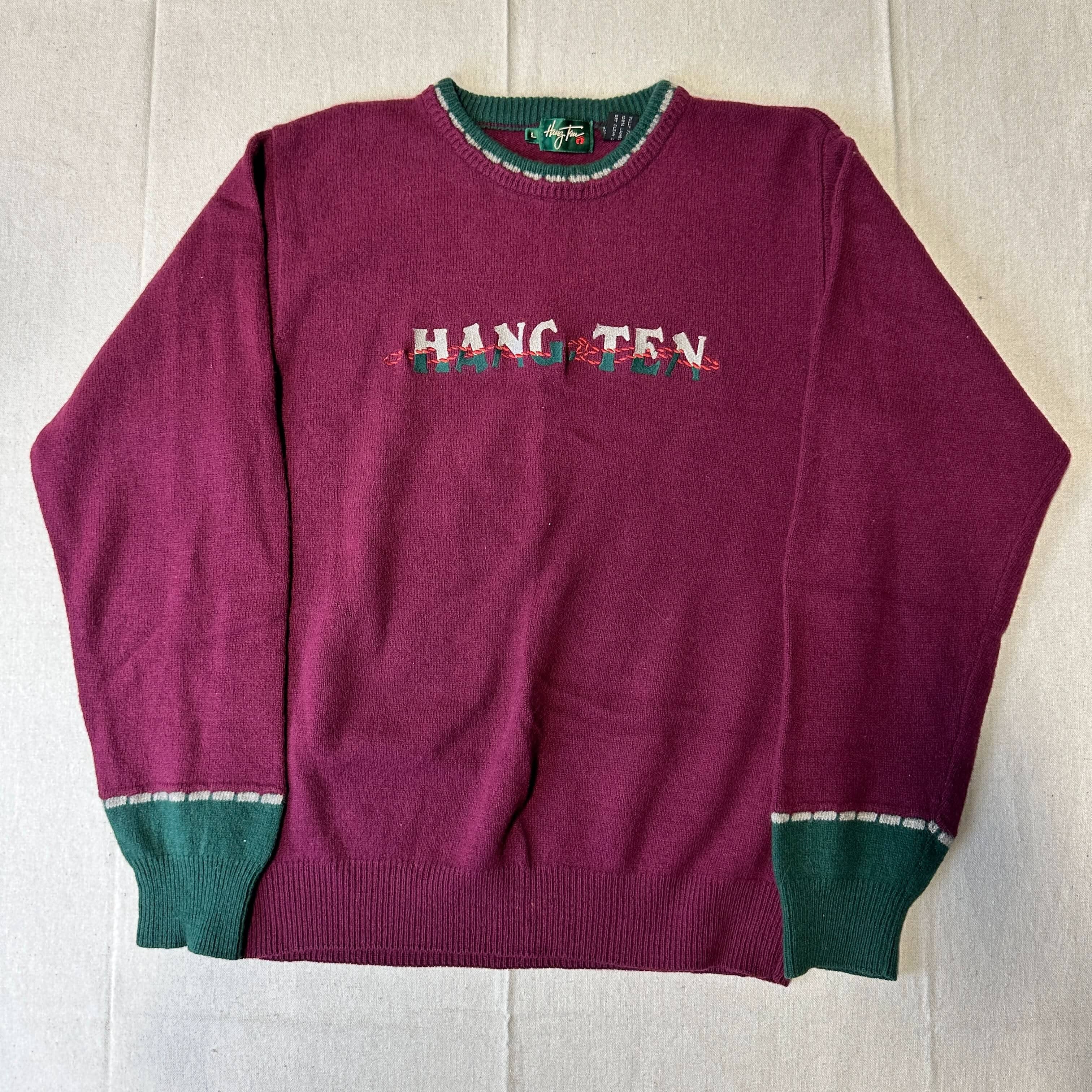 Vintage Hang Ten Embroidered Wool Sweater Size L 80s FAIF.CA 
