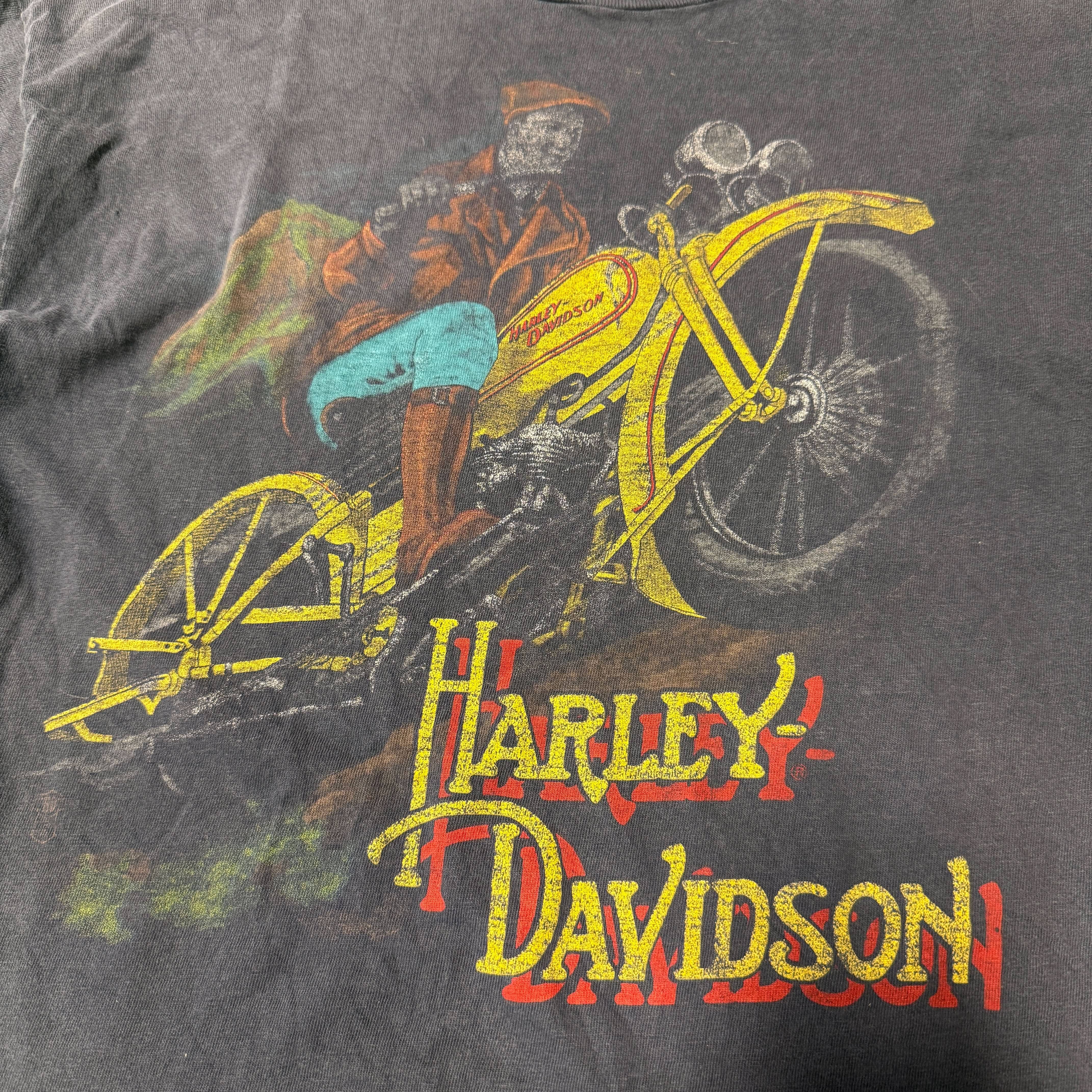 Vintage Harley-Davidson Biker Graphic T-Shirt Size XL 80s Faded Hanes Rare FAIF.CA 