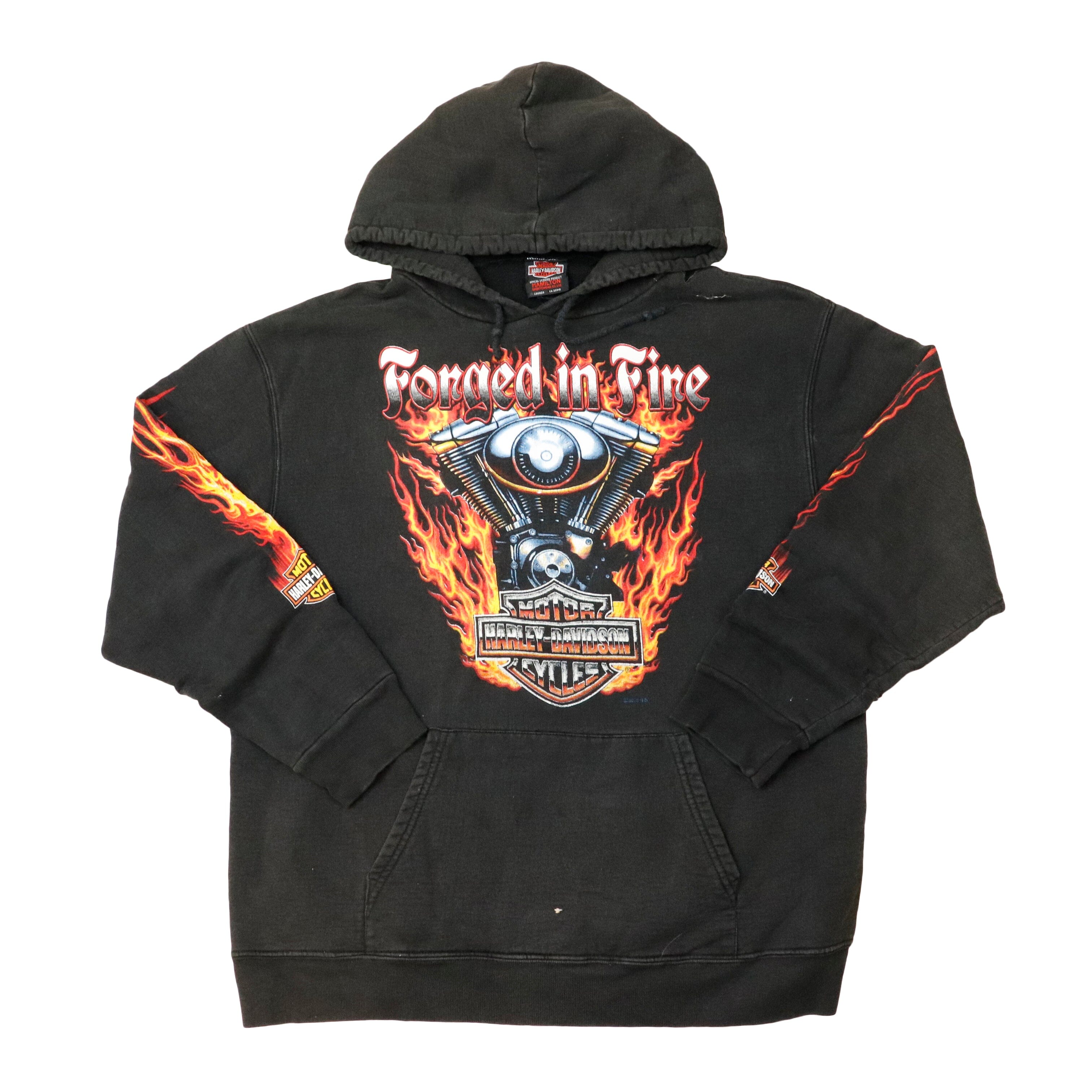 Vintage Harley-Davidson Forged in Fire Graphic Hoodie Size L Sleeve Print Harley Davidson 