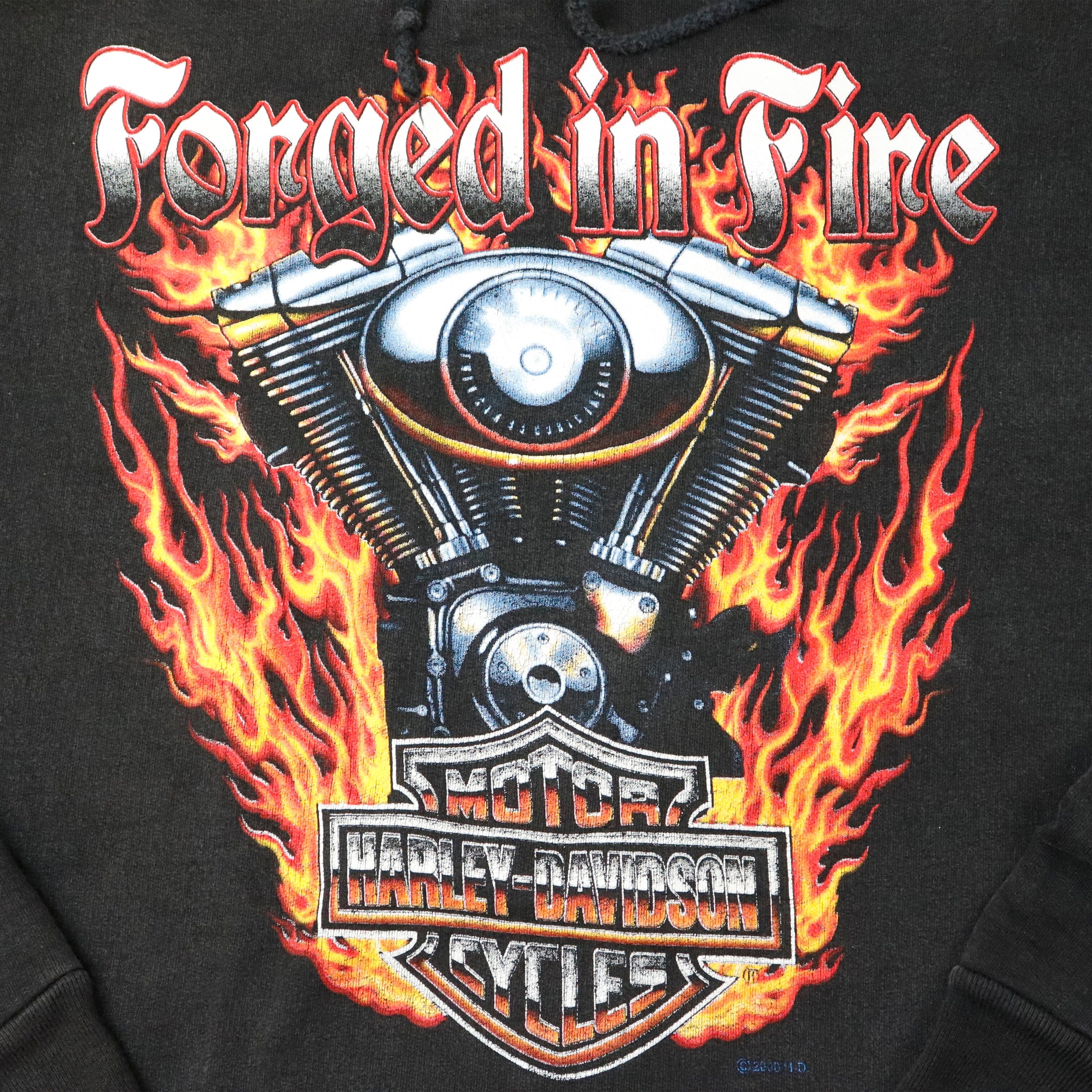 Vintage Harley-Davidson Forged in Fire Graphic Hoodie Size L Sleeve Print Harley Davidson 
