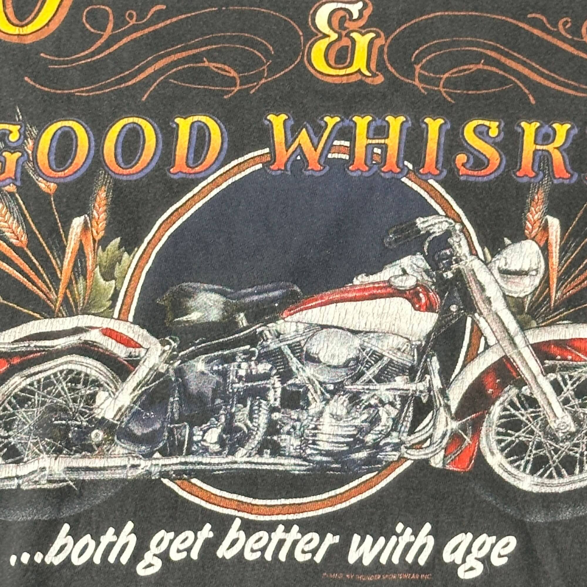 Vintage Harley Davidson Old Bikes & Good Whiskey Graphic T-Shirt Size L FAIF.CA 