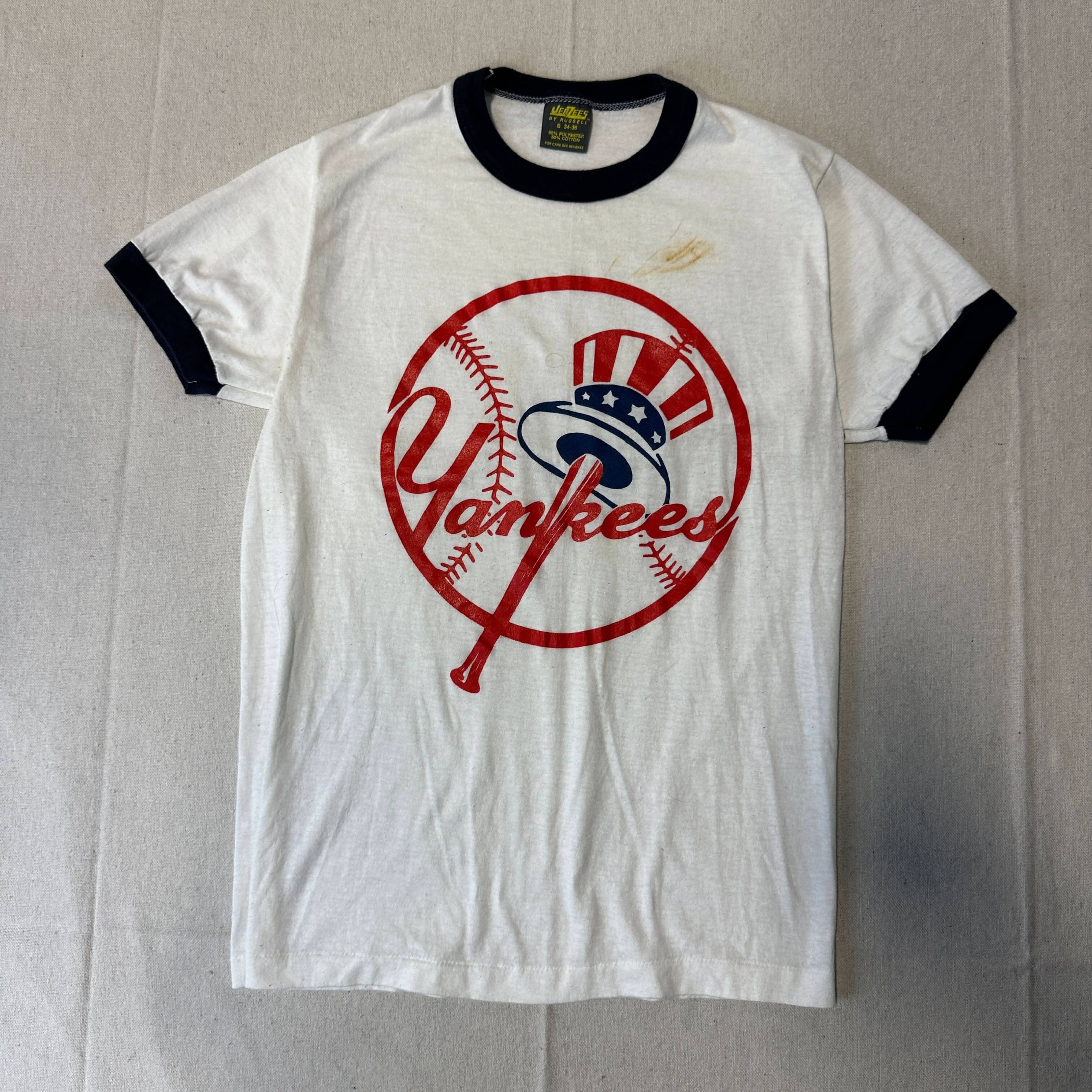 Vintage Jerzees Yankees Ringer T-Shirt Size S 80s FAIF.CA 