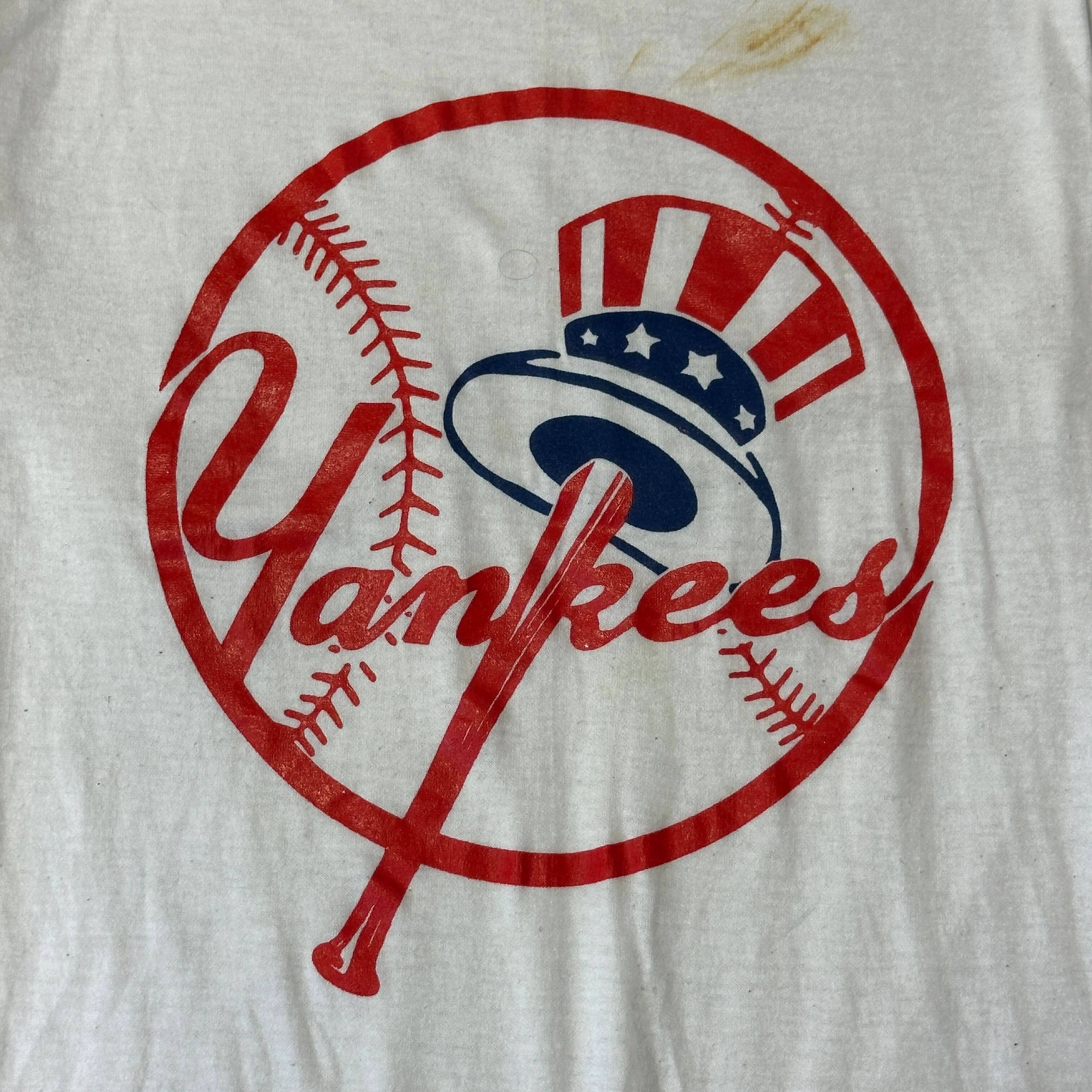 Vintage Jerzees Yankees Ringer T-Shirt Size S 80s FAIF.CA 