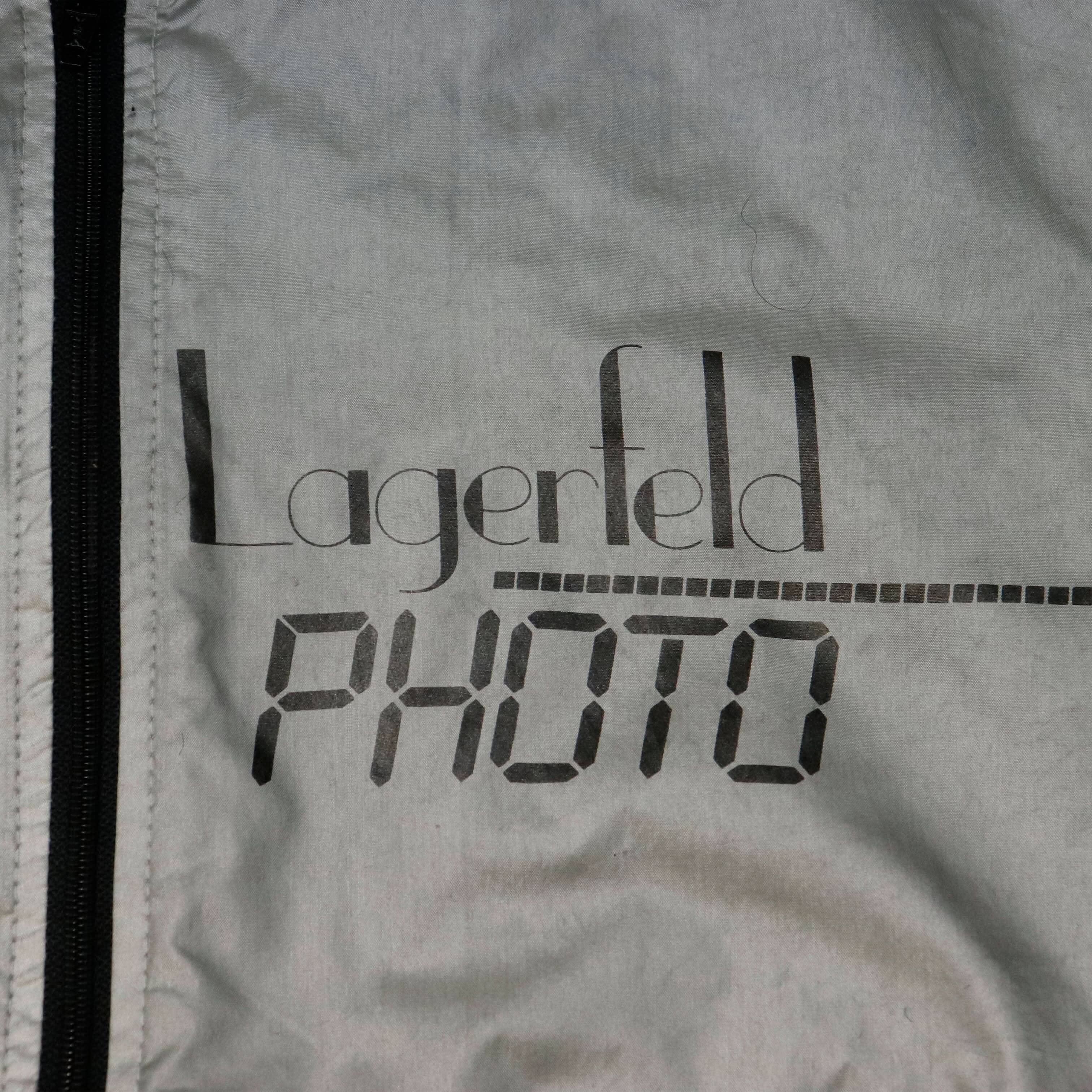 Vintage Lagerfeld Photo Silver Bomber Jacket Size L FAIF.CA 