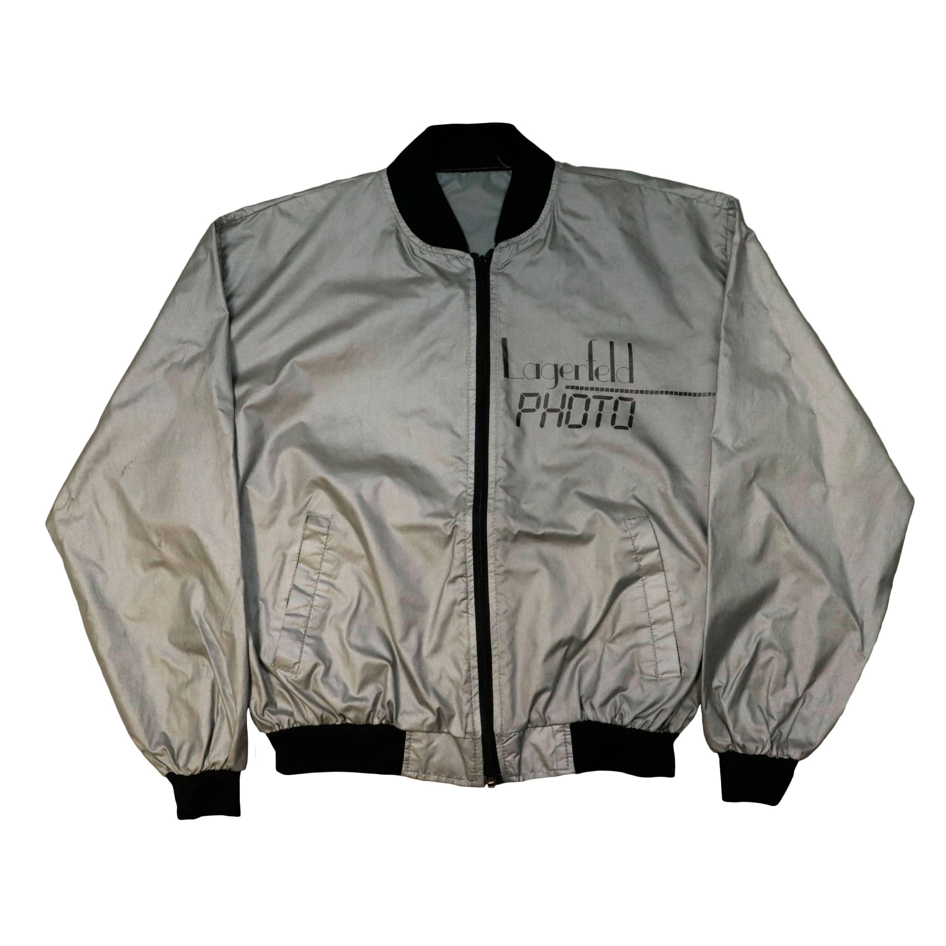 Vintage Lagerfeld Photo Silver Bomber Jacket Size L FAIF.CA 
