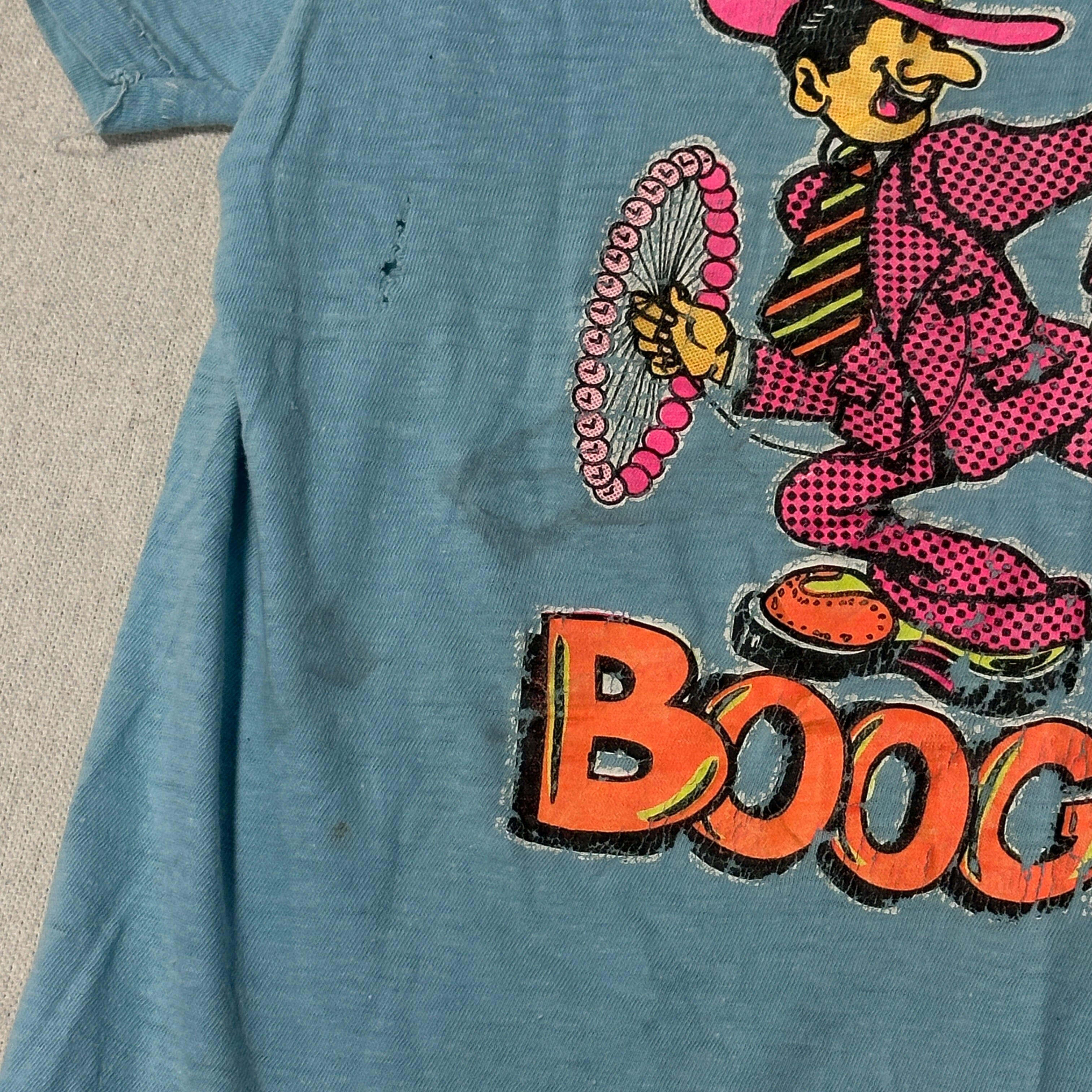 Vintage Let's Boogie Graphic Blue T-Shirt Size M 70s FAIF.CA 