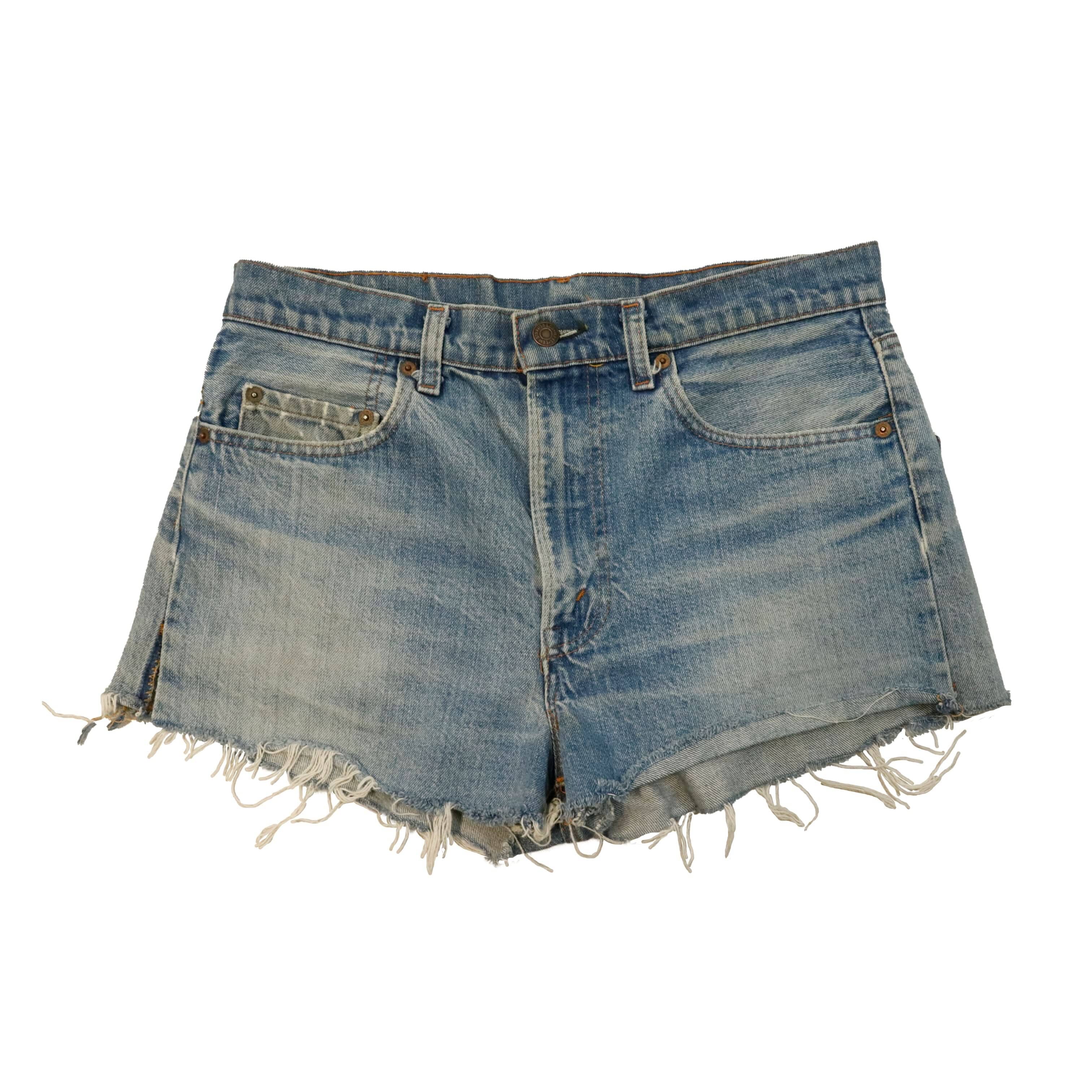 Vintage Levi Strauss & Co. Red Lines Frayed Hem Denim Shorts Size 34*31 FAIF.CA 
